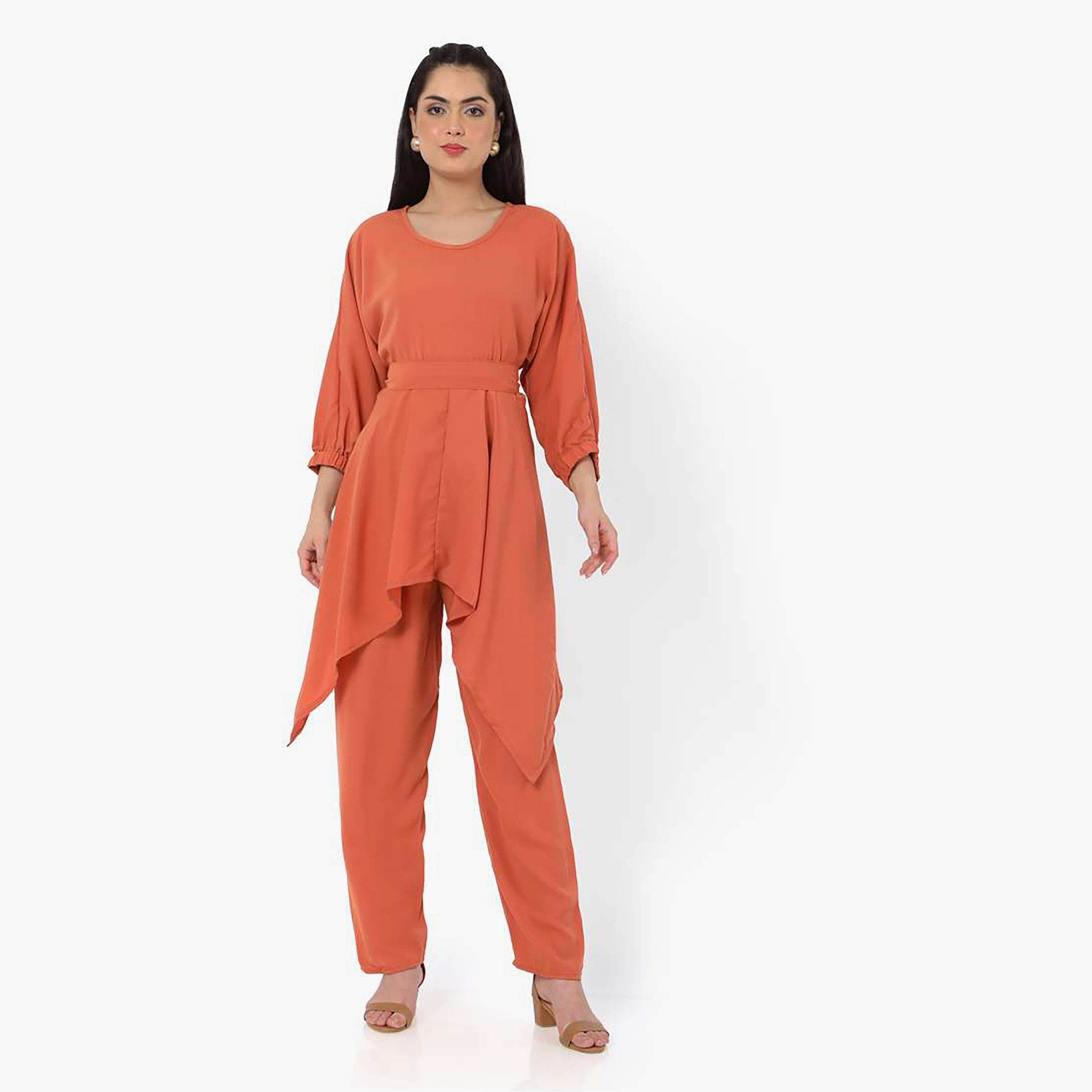 مجموعة هنا وسارة مكونة من 3 قطع، بلوزة وأسفل للسيدات باللون الأحمر مع الحجاب-women-clothing-coordsets-image-3