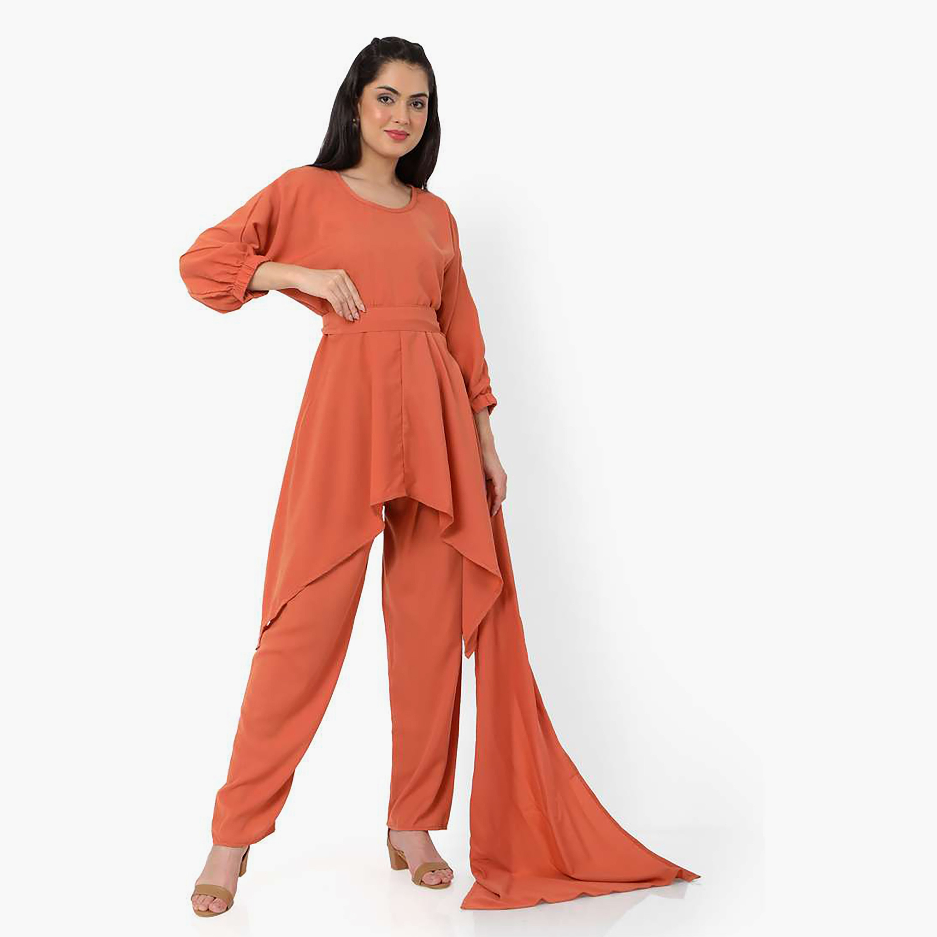 مجموعة هنا وسارة مكونة من 3 قطع، بلوزة وأسفل للسيدات باللون الأحمر مع الحجاب-women-clothing-coordsets-image-4