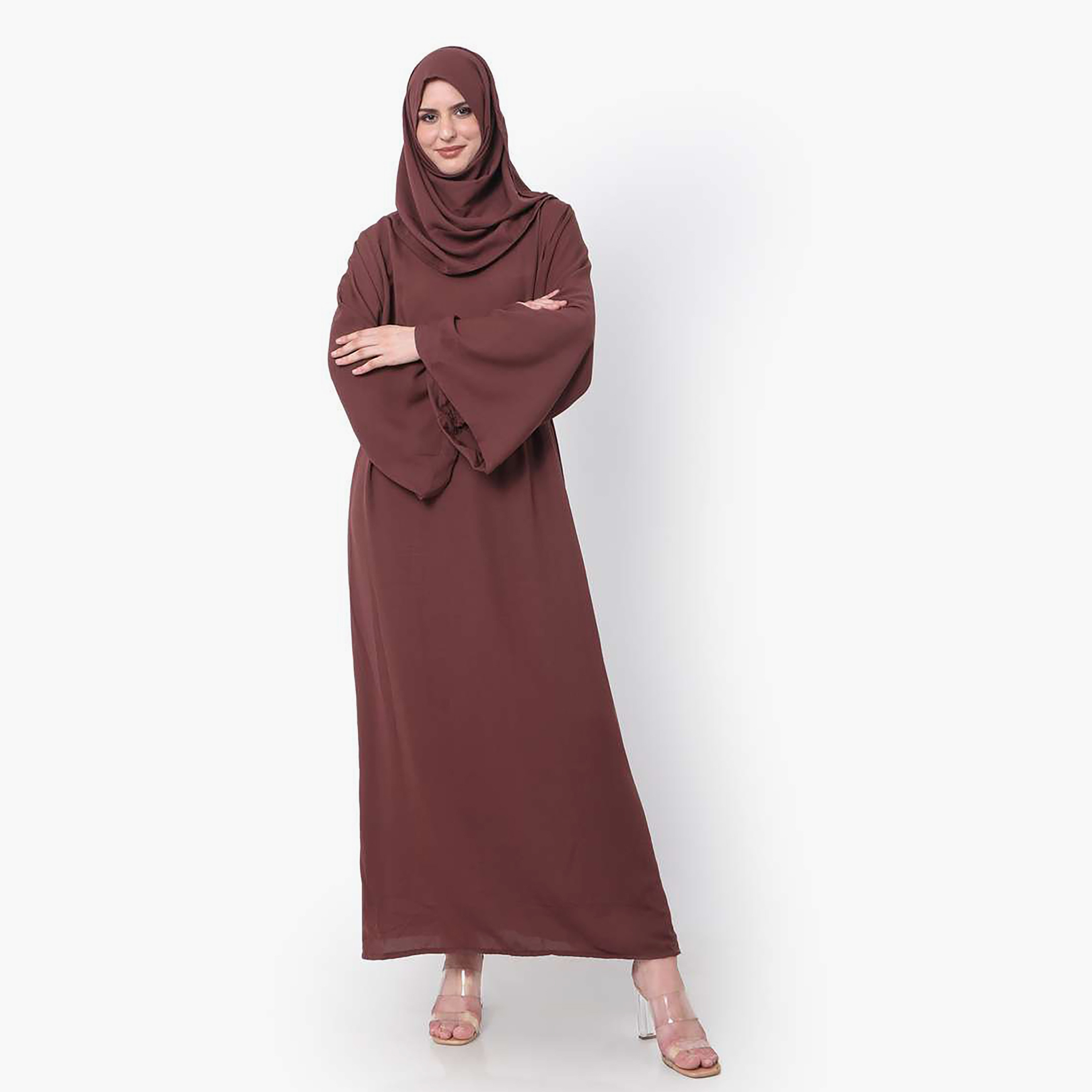 هنا وسارة جلابية نسائية مع حجاب وأكمام واسعة سادة-women-clothing-coordsets-image-1
