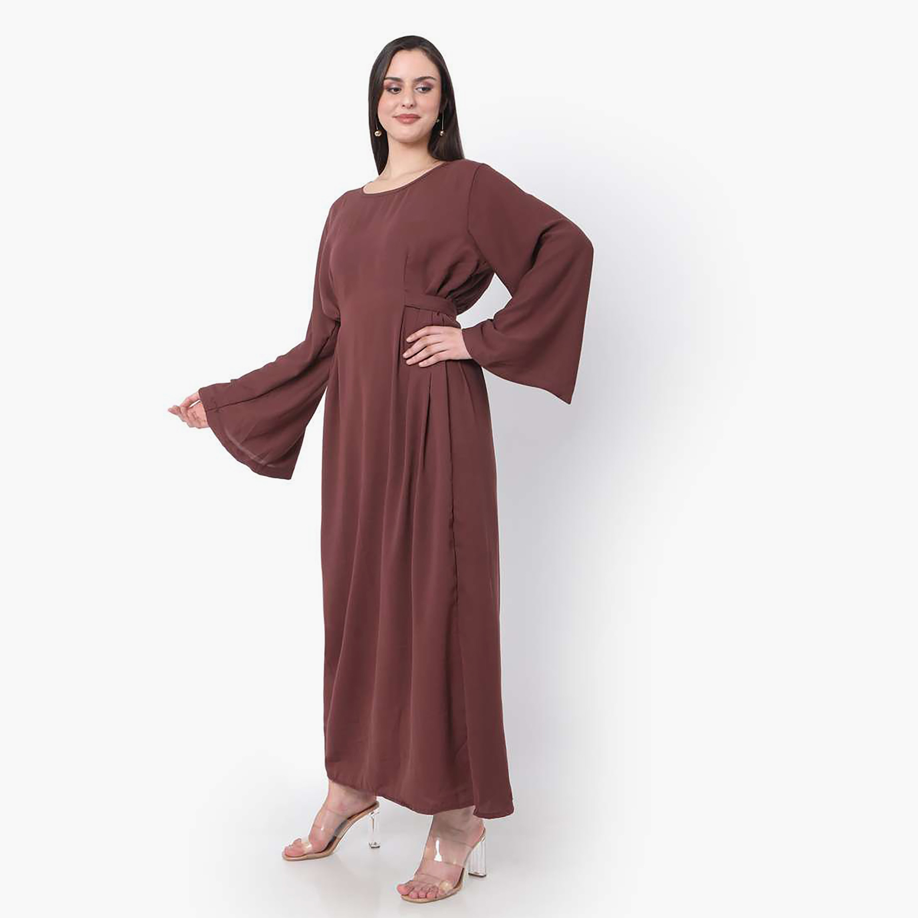 هنا وسارة جلابية نسائية مع حجاب وأكمام واسعة سادة-women-clothing-coordsets-image-3