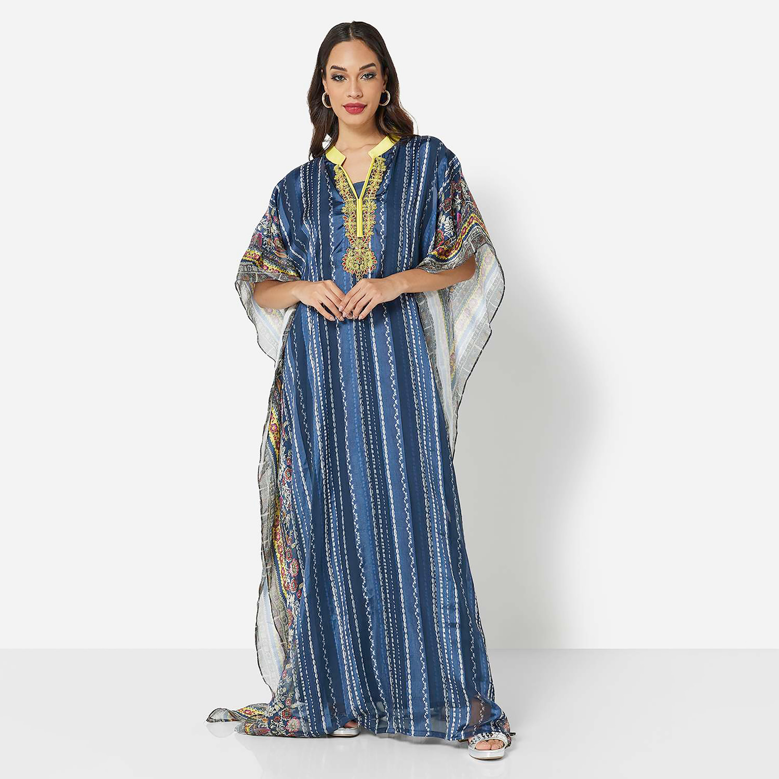 Hana & Sara Red Printed Collared Neck Party Women's Jalabiya-women-arabicclothing-jalabiyas-image-1