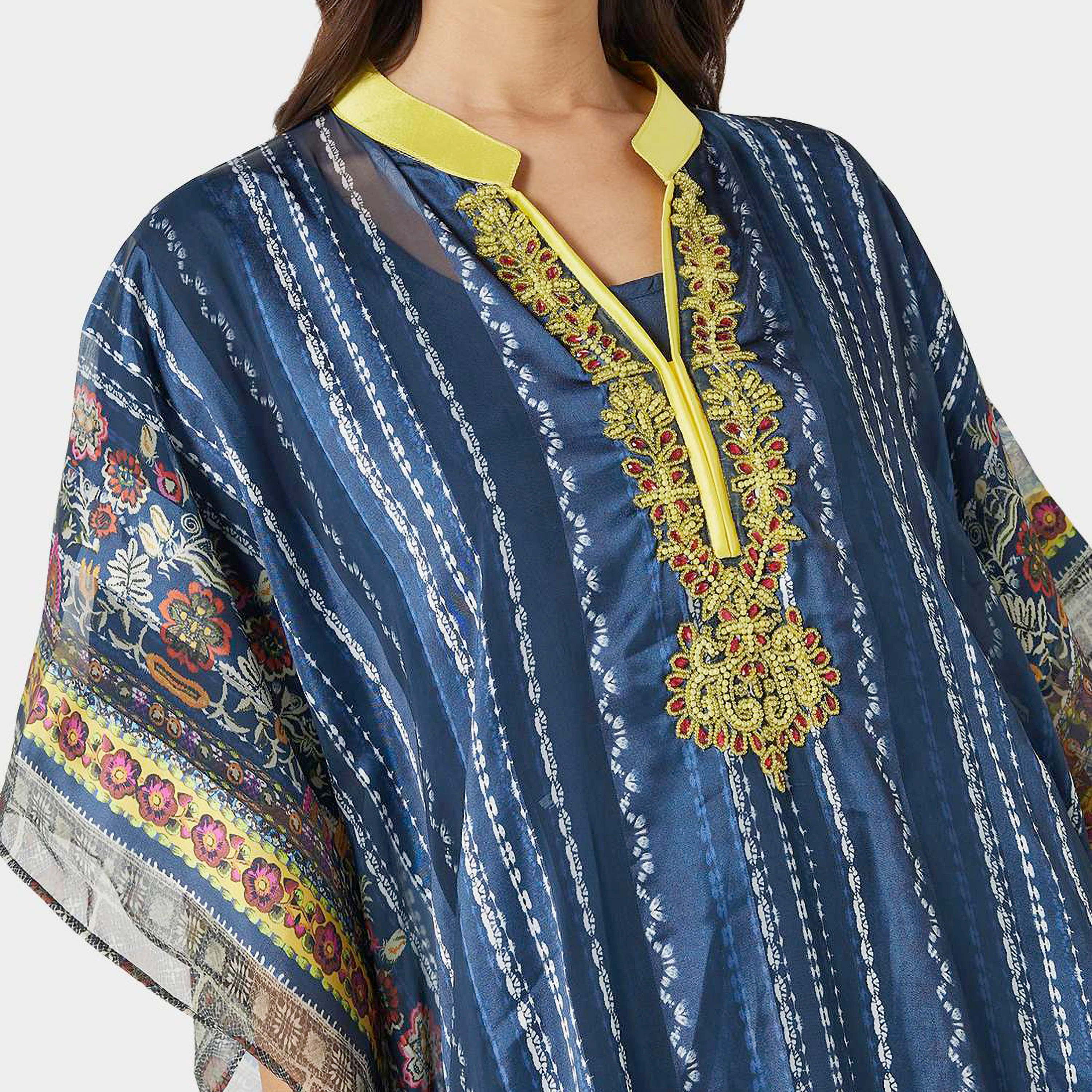 Hana & Sara Red Printed Collared Neck Party Women's Jalabiya-women-arabicclothing-jalabiyas-image-2