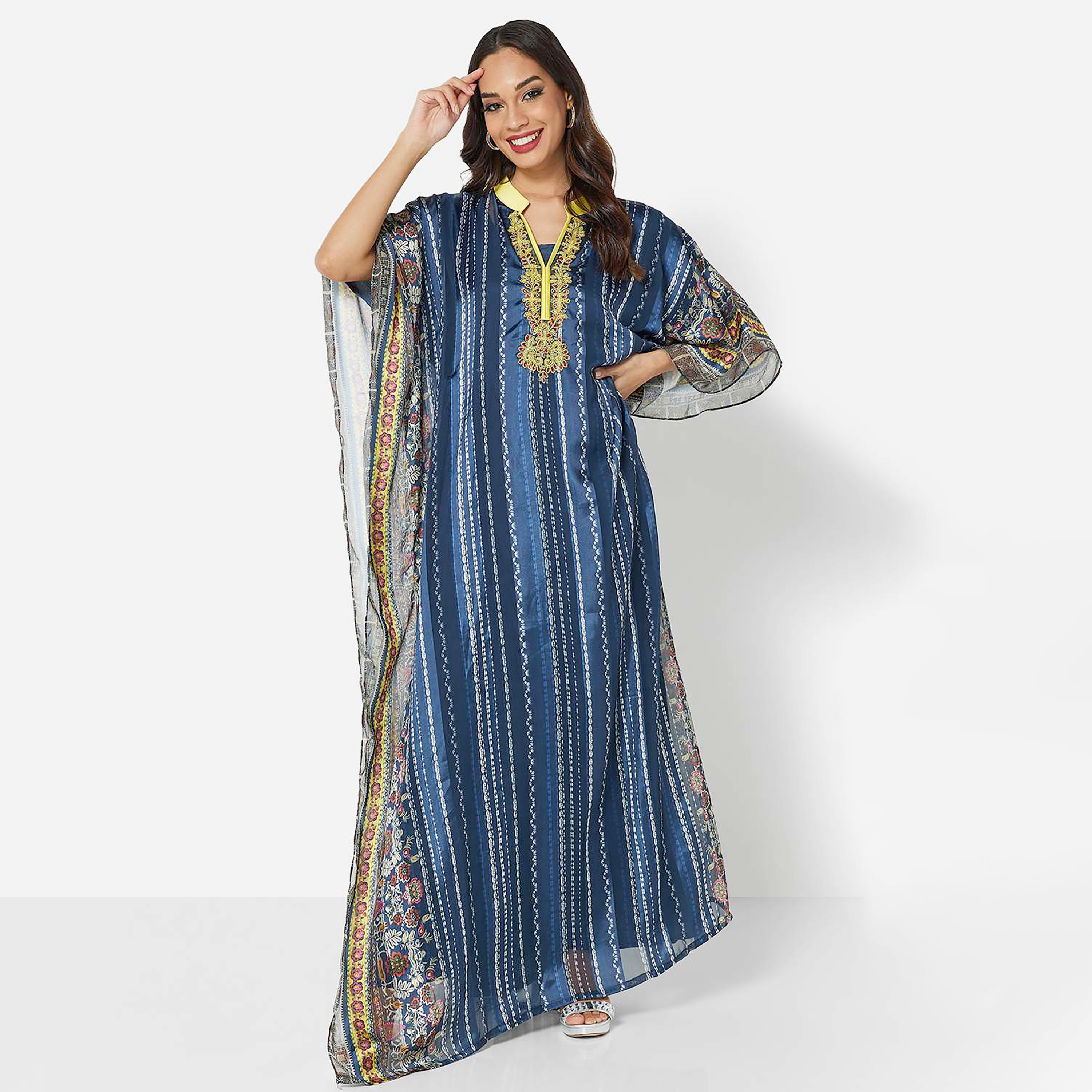 Hana & Sara Red Printed Collared Neck Party Women's Jalabiya-women-arabicclothing-jalabiyas-image-3
