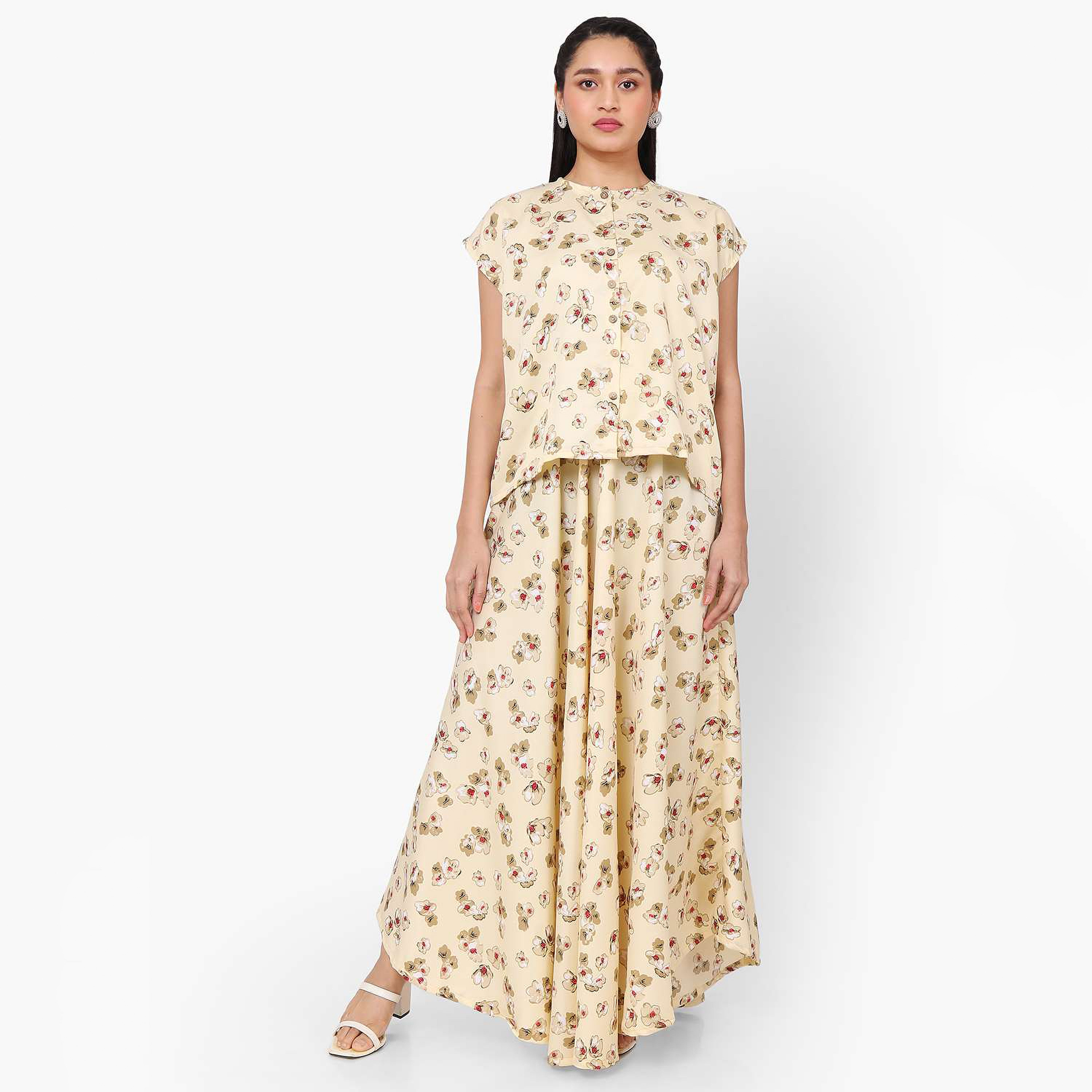 Hana & Sara Multicolour Floral Print Boat Neck Women's Jalabiya with Hijab-women-arabicclothing-jalabiyas-image-4