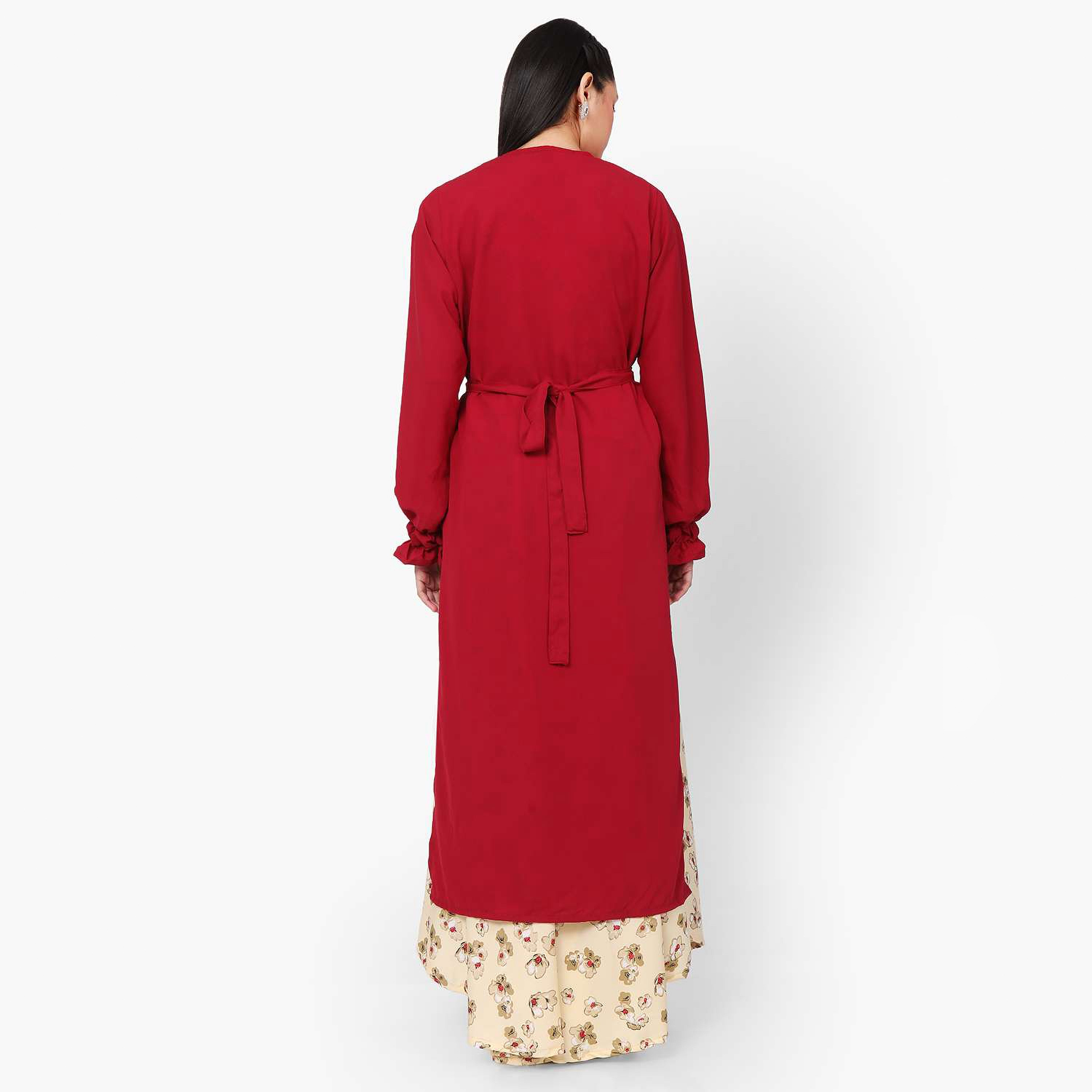Hana & Sara Multicolour Floral Print Boat Neck Women's Jalabiya with Hijab-women-arabicclothing-jalabiyas-image-5