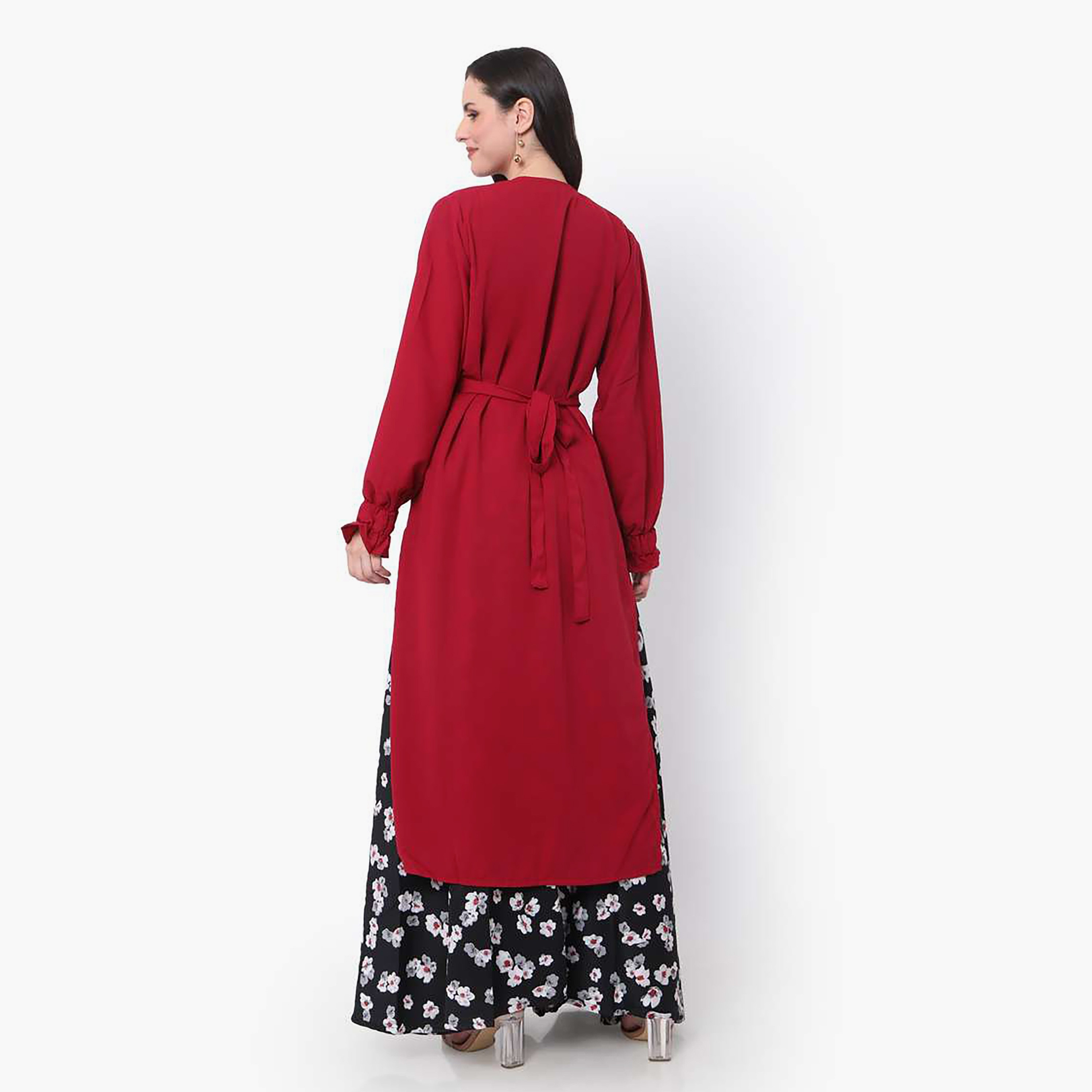 Hana & Sara Multicolour Floral Print Boat Neck Women's Jalabiya with Hijab-women-arabicclothing-jalabiyas-image-5