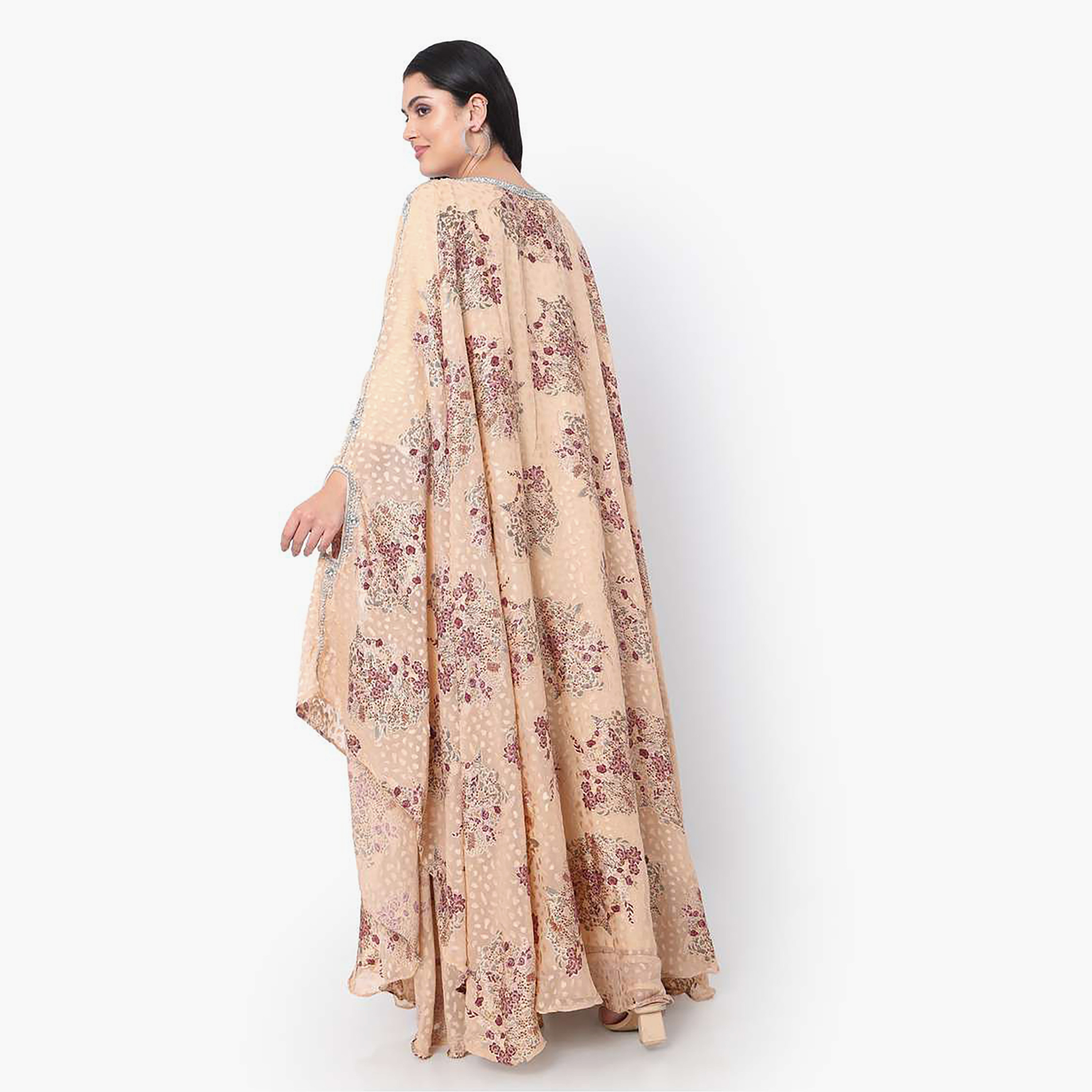 Hana & Sara Beige Embellished Boat Neck Flared Sleeves Wedding and Engagement Women's Jalabiya-women-arabicclothing-jalabiyas-image-4