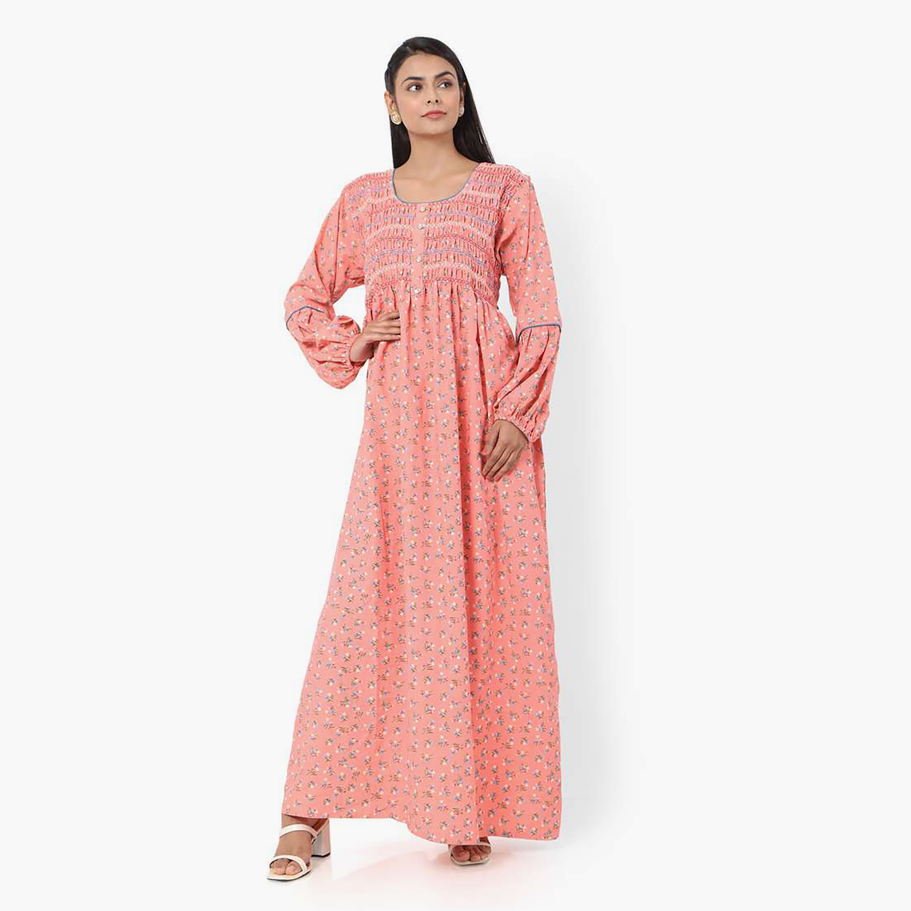 Hana & Sara Pink Floral Print Women's Jalabiya-women-arabicclothing-jalabiyas-image-1