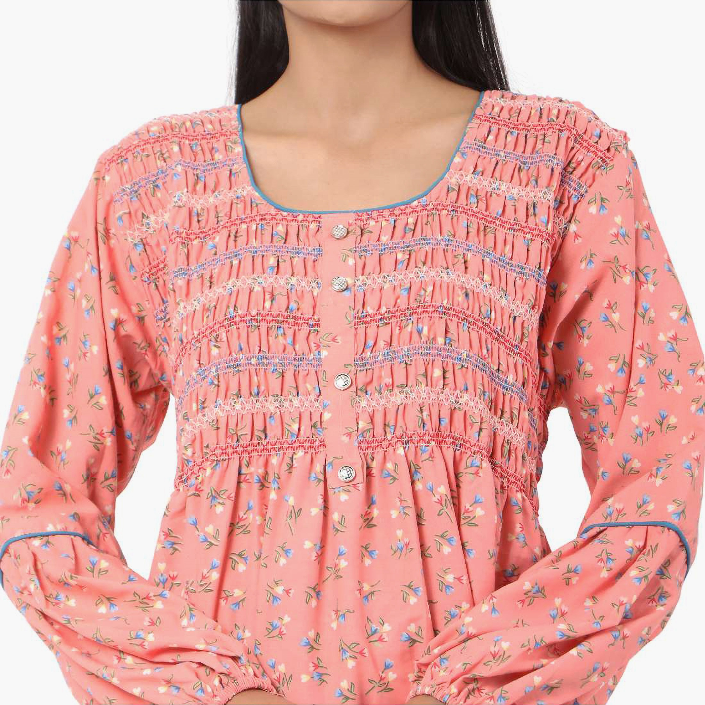 Hana & Sara Pink Floral Print Women's Jalabiya-women-arabicclothing-jalabiyas-image-2