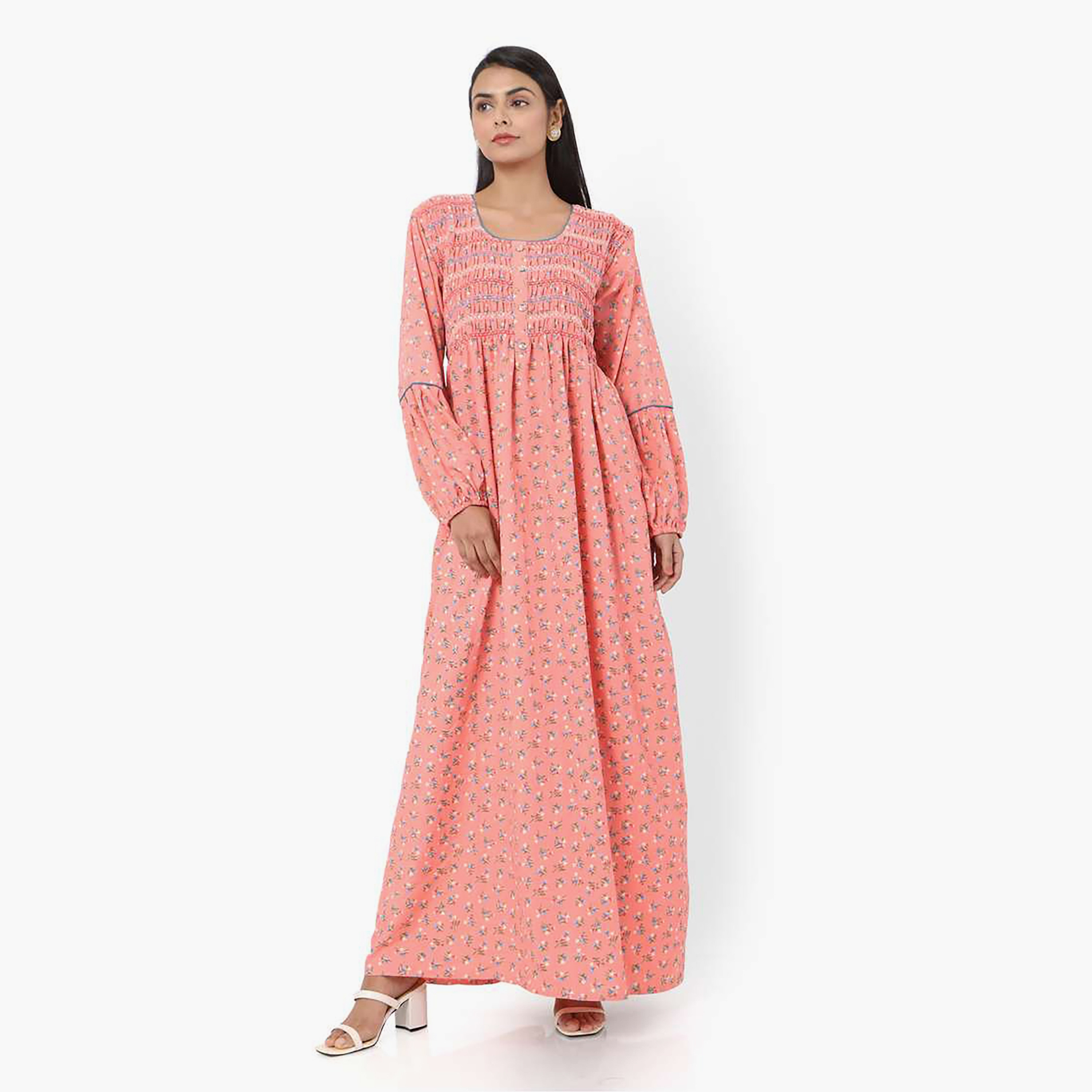 Hana & Sara Pink Floral Print Women's Jalabiya-women-arabicclothing-jalabiyas-image-3