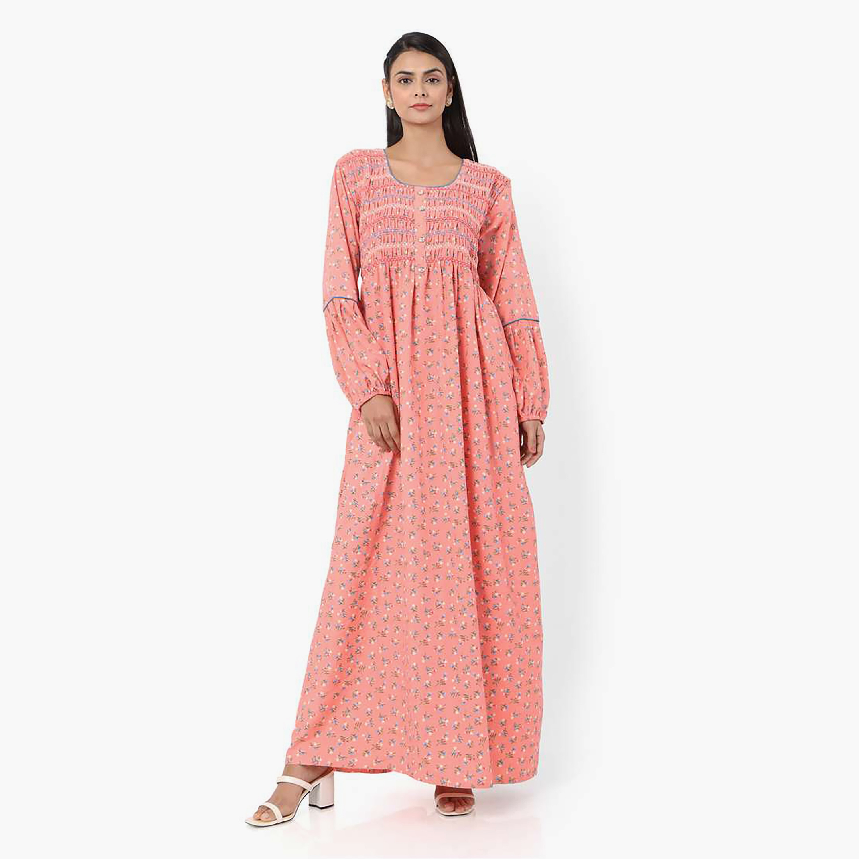 Hana & Sara Pink Floral Print Women's Jalabiya-women-arabicclothing-jalabiyas-image-4