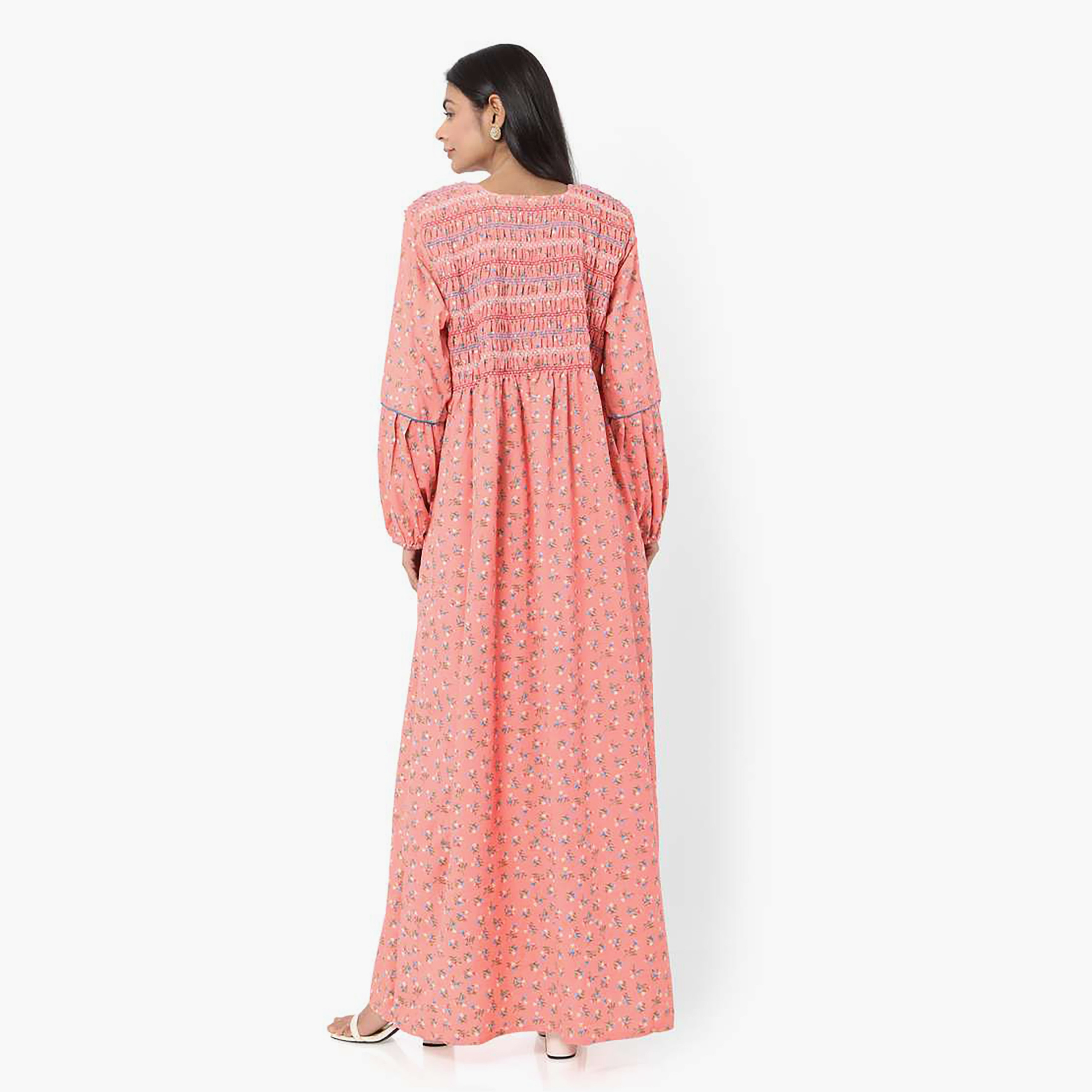 Hana & Sara Pink Floral Print Women's Jalabiya-women-arabicclothing-jalabiyas-image-5