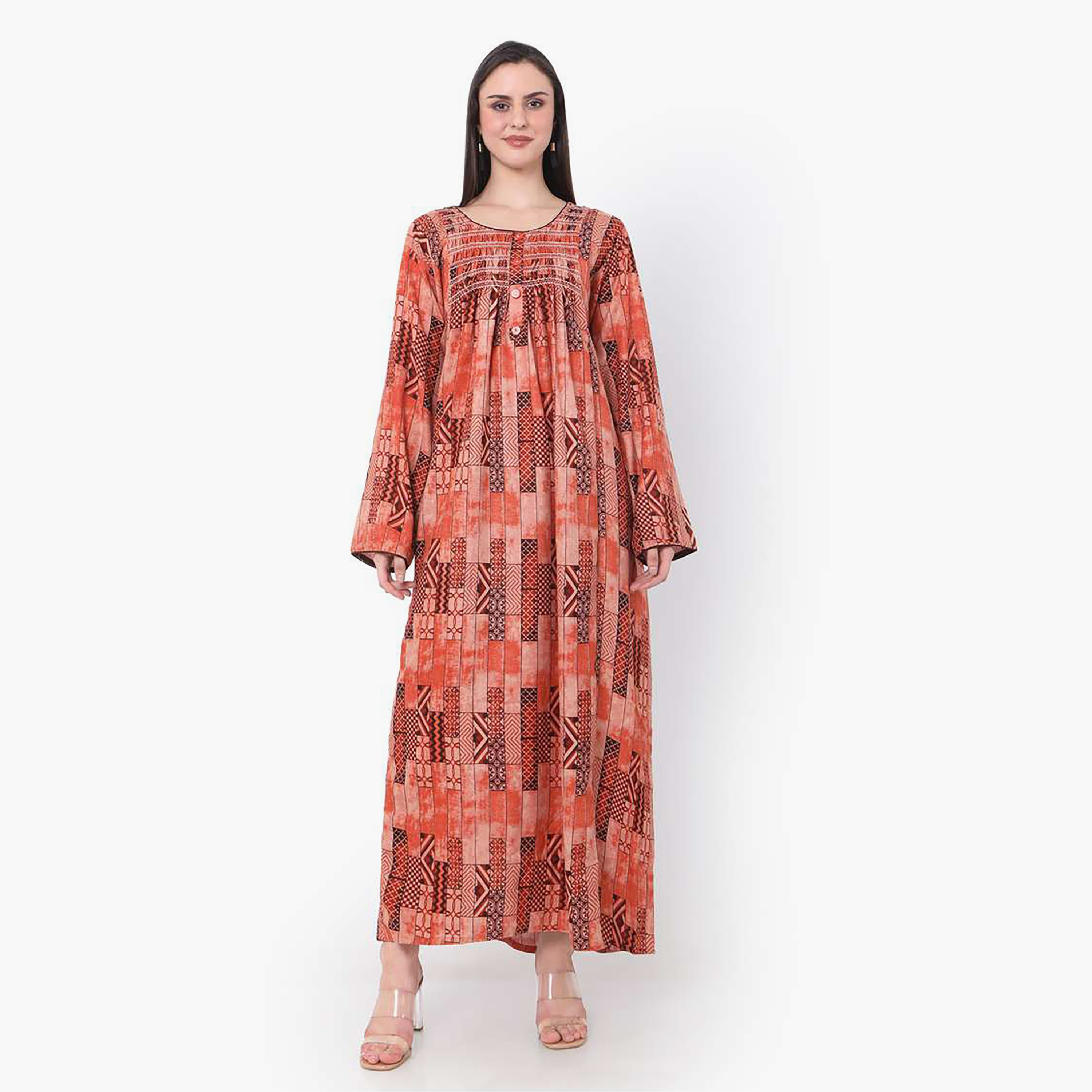 Hana & Sara Red Printed Women's Jalabiya-women-arabicclothing-jalabiyas-image-1