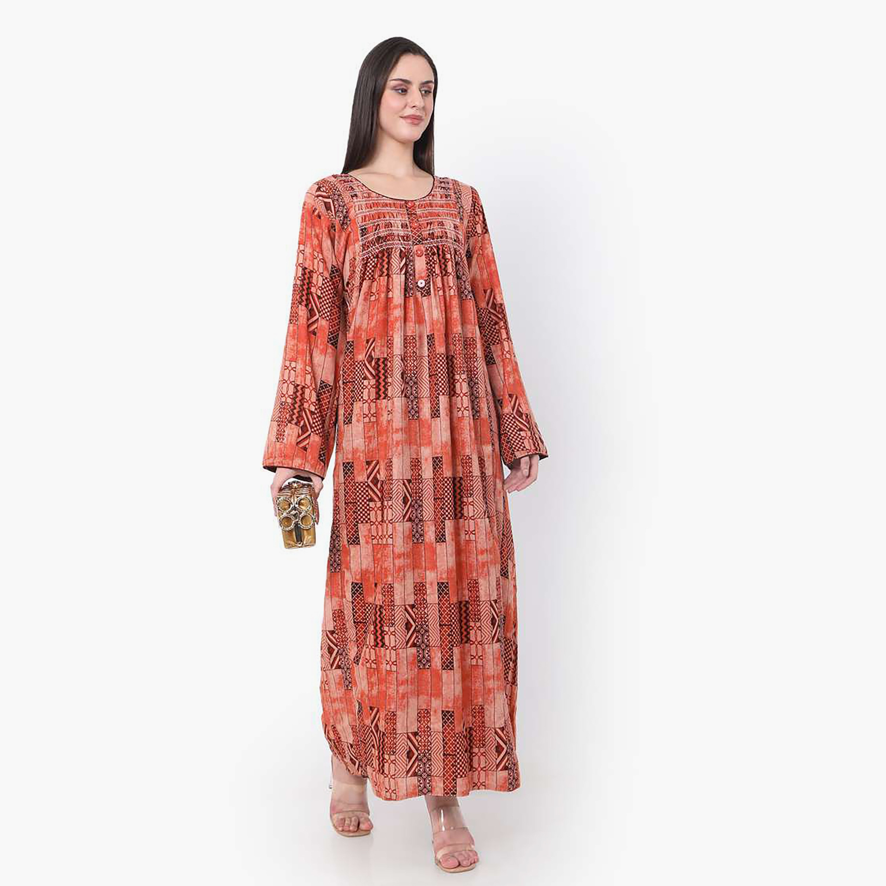 Hana & Sara Red Printed Women's Jalabiya-women-arabicclothing-jalabiyas-image-3