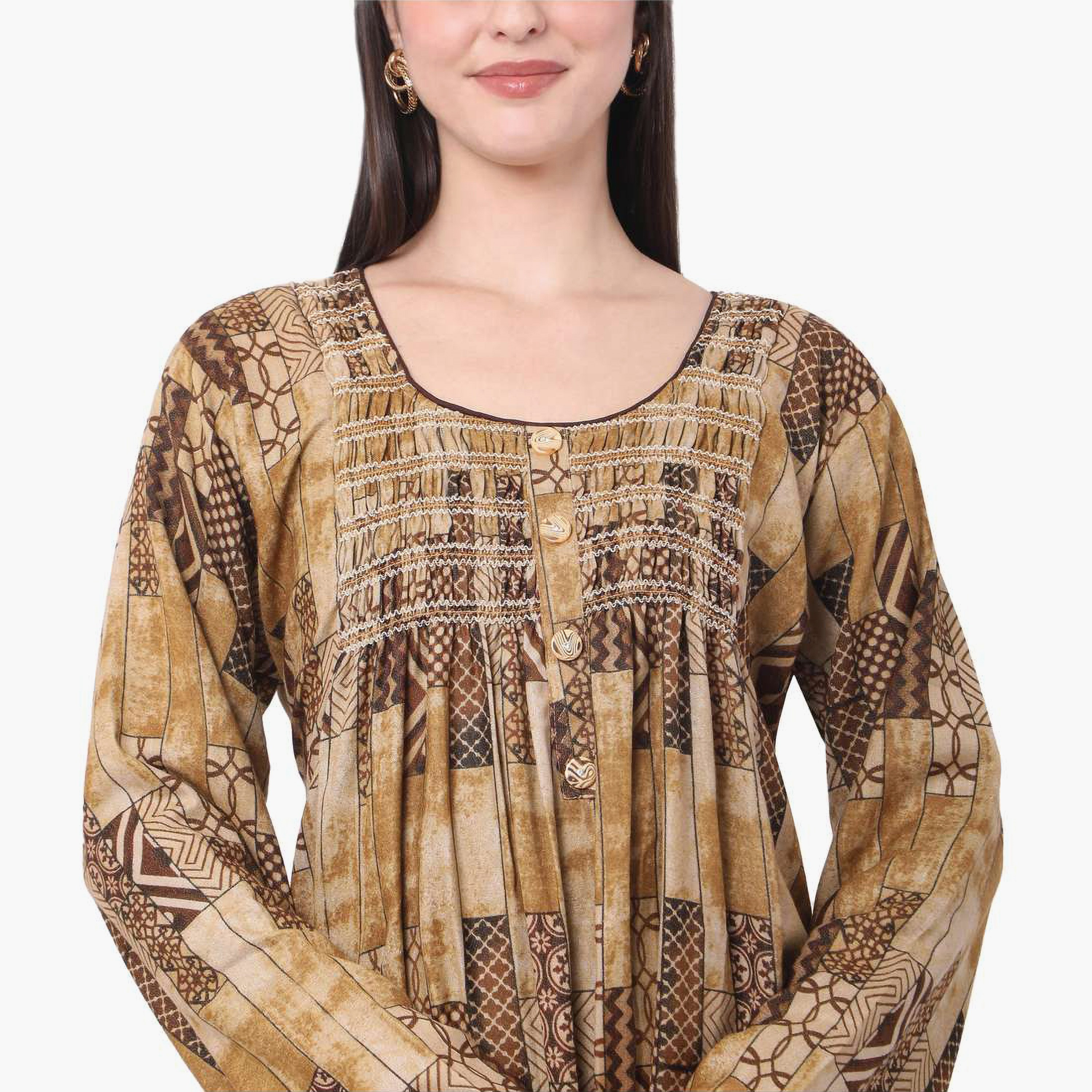 Hana & Sara Brown Printed Women's Jalabiya-women-arabicclothing-jalabiyas-image-2