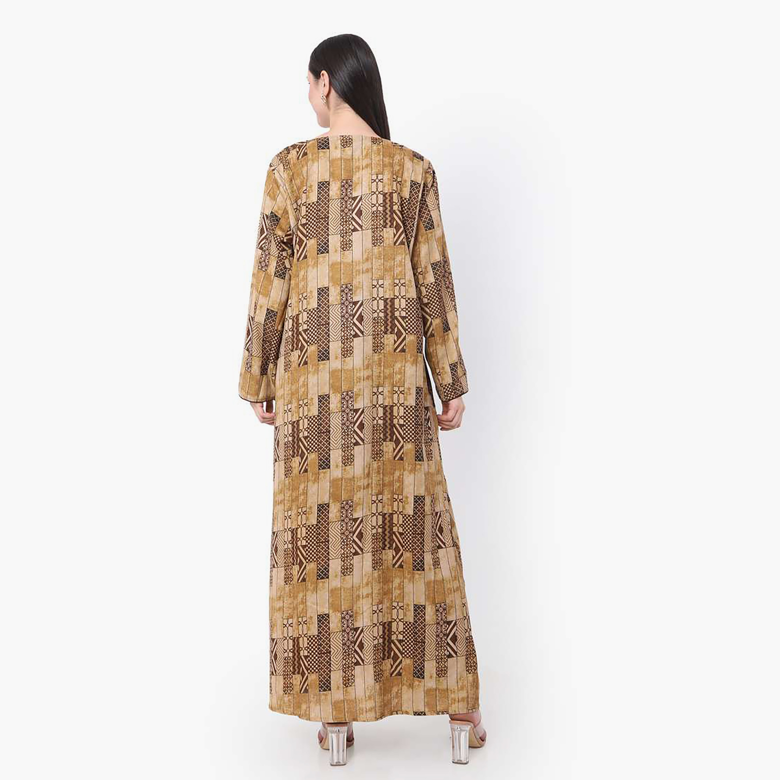 جلابية نسائية مطبوعة من هنا وسارة باللون البني-women-arabicclothing-jalabiyas-image-4