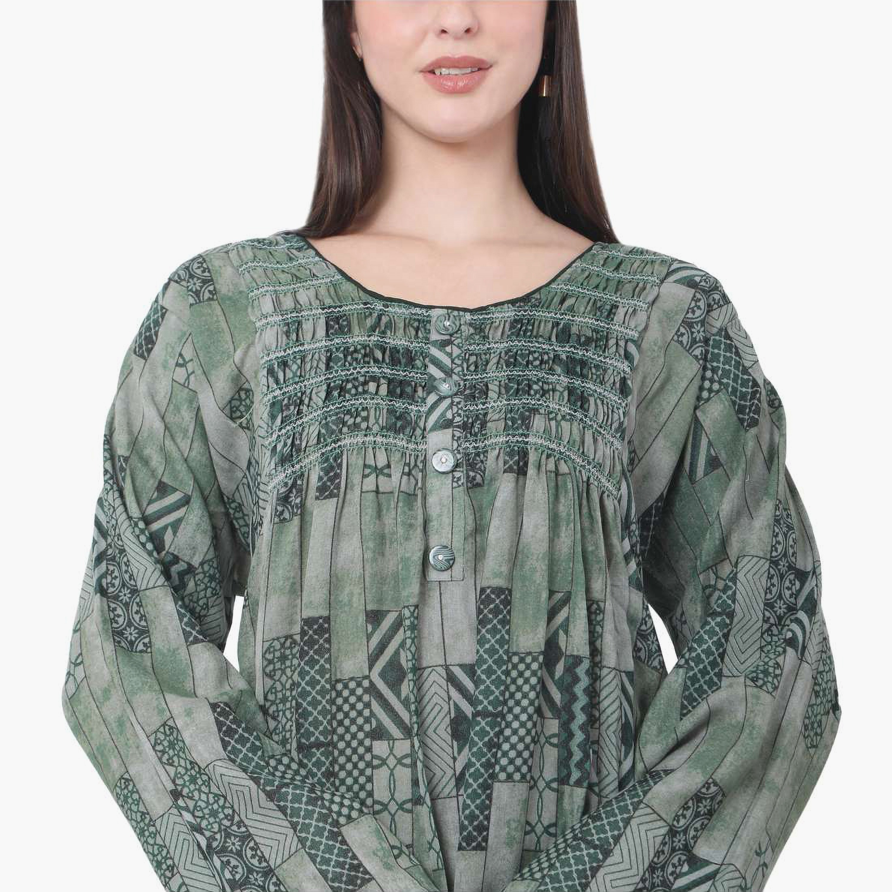هناء وسارة جلابية نسائية مطبوعة باللون الأخضر-women-arabicclothing-jalabiyas-image-2