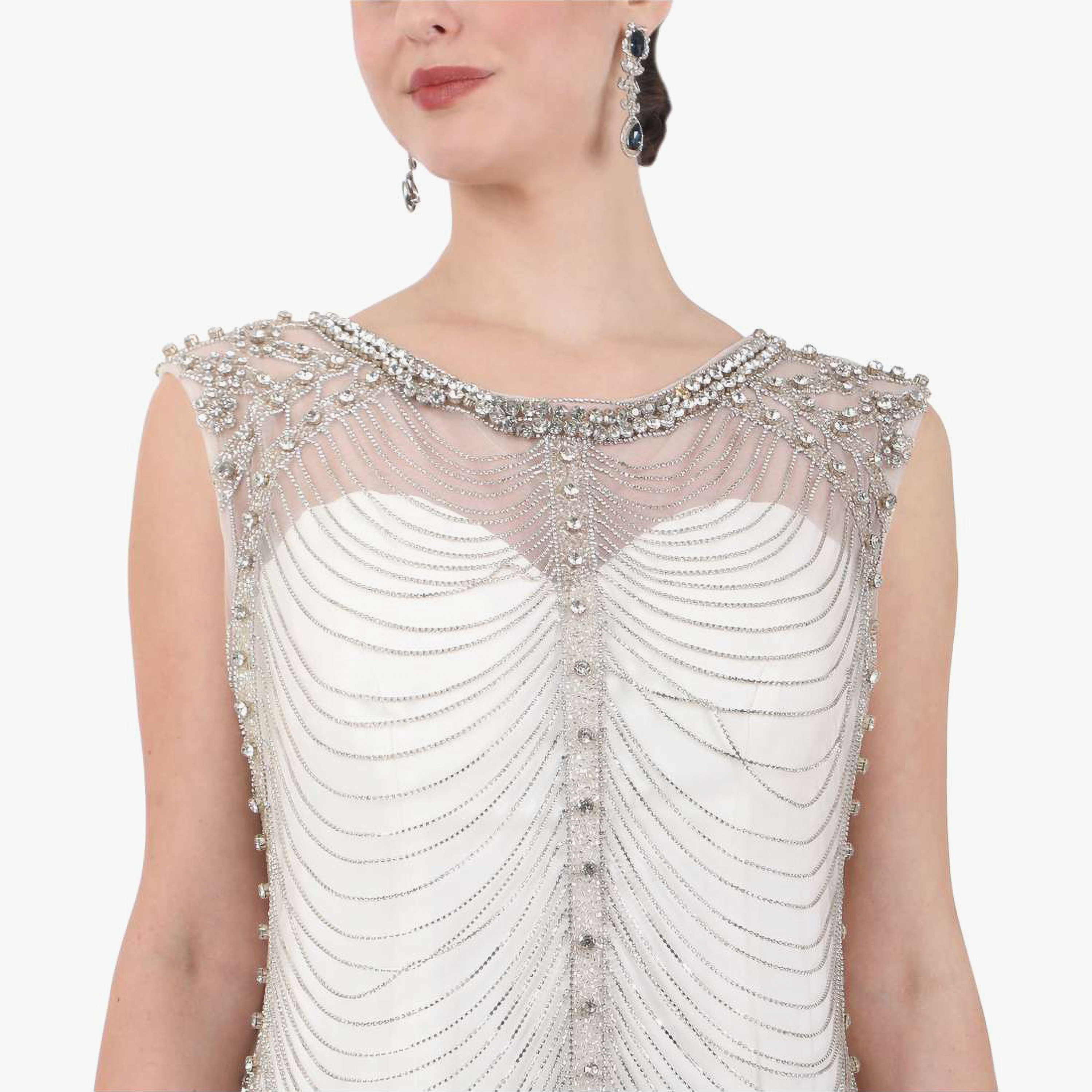هناء وسارة جلابية نسائية بيضاء مزينة برقبة قارب للحفلات-women-clothing-dresses-image-2