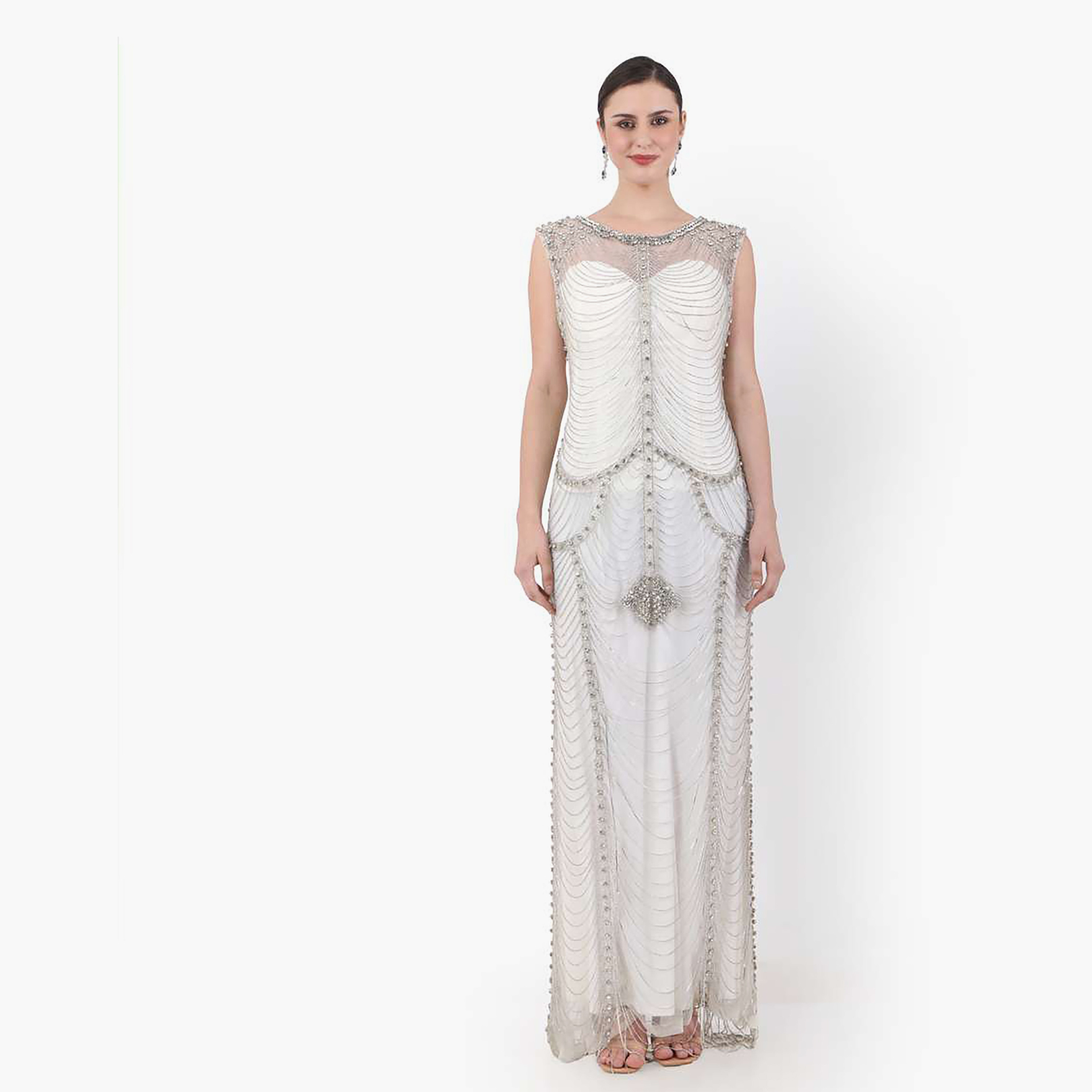 هناء وسارة جلابية نسائية بيضاء مزينة برقبة قارب للحفلات-women-clothing-dresses-image-3