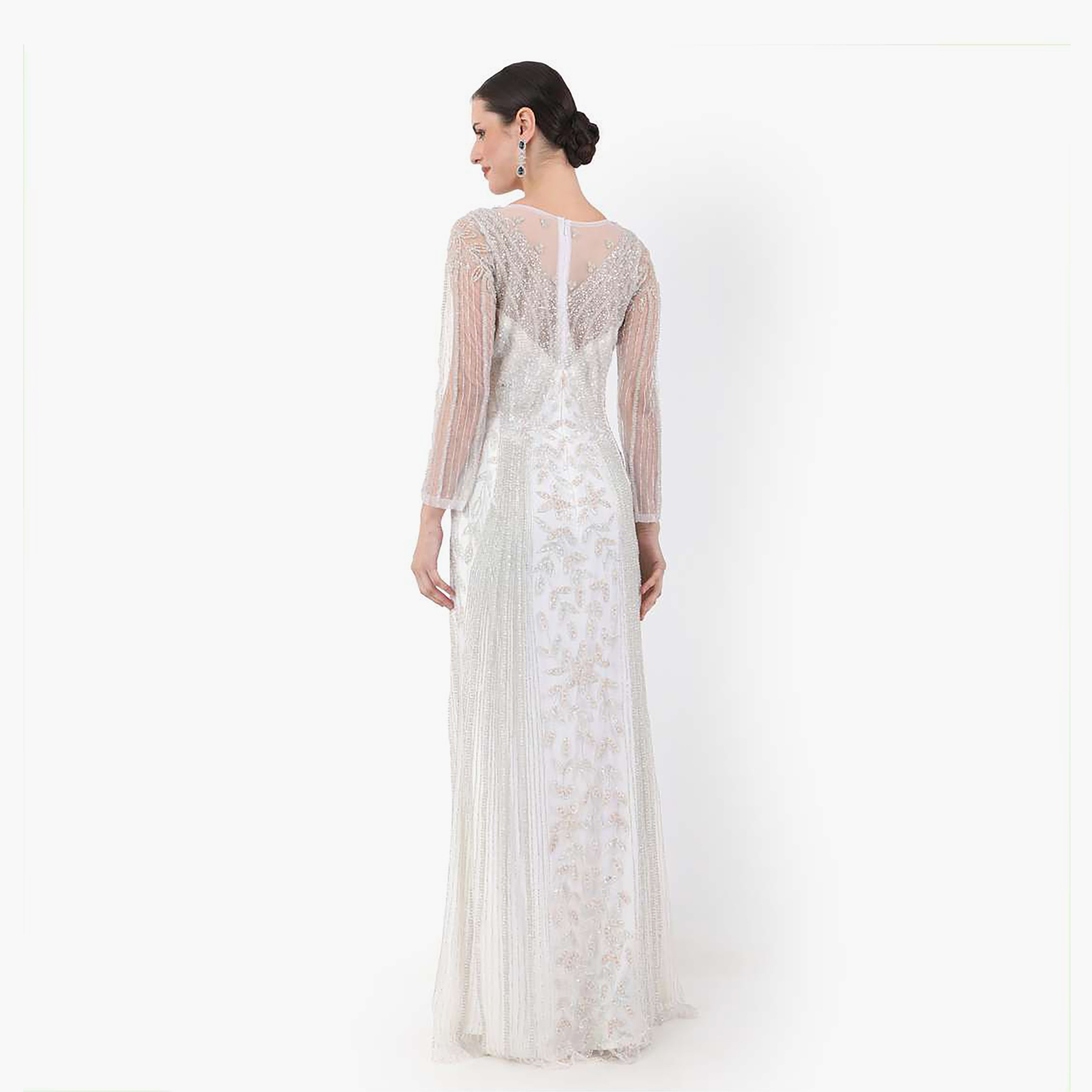 هناء وسارة جلابية نسائية بيضاء مزينة برقبة قارب للخطوبة والزفاف-women-clothing-dresses-image-4