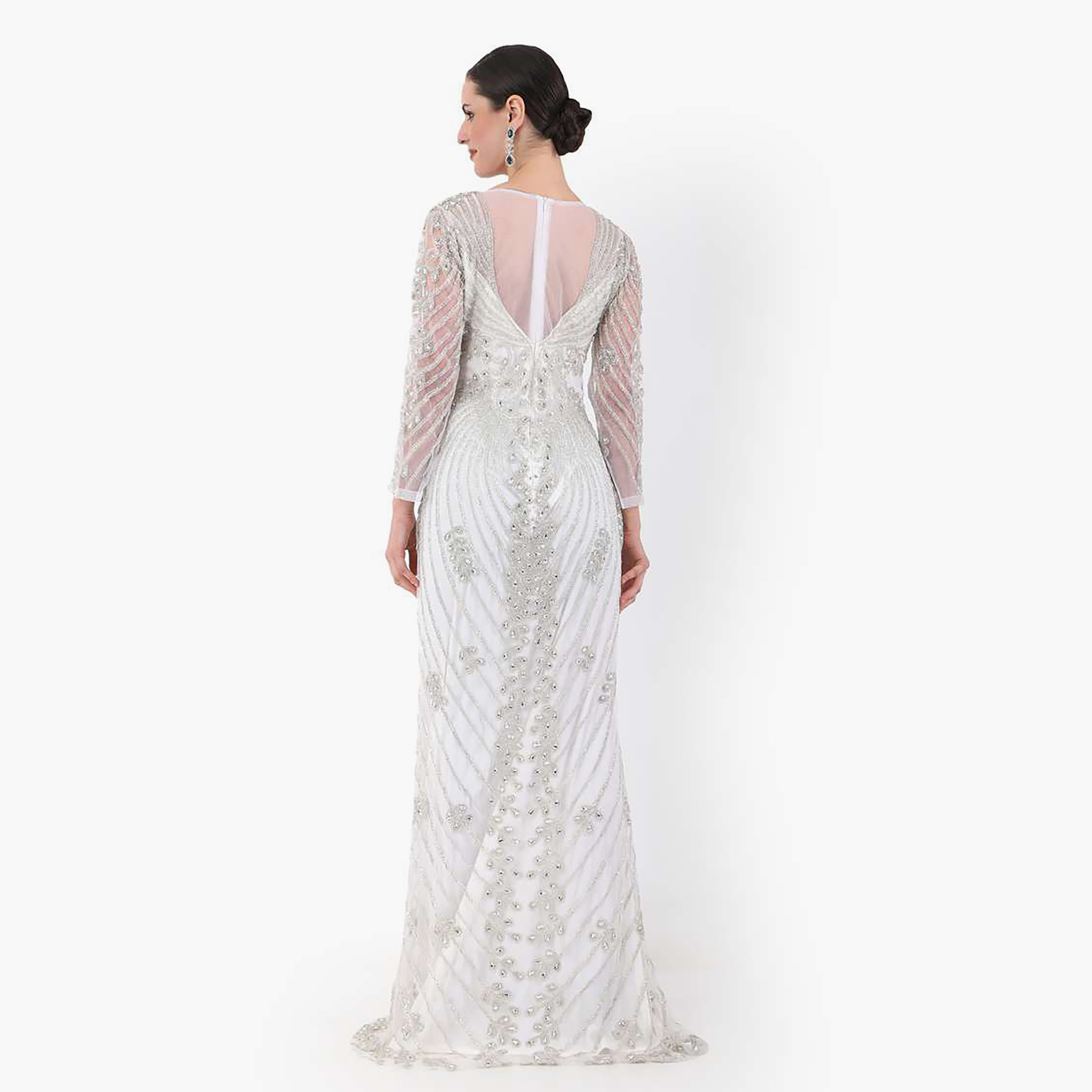 هناء وسارة جلابية نسائية بيضاء مزينة برقبة قارب للخطوبة والزفاف-women-clothing-dresses-image-4