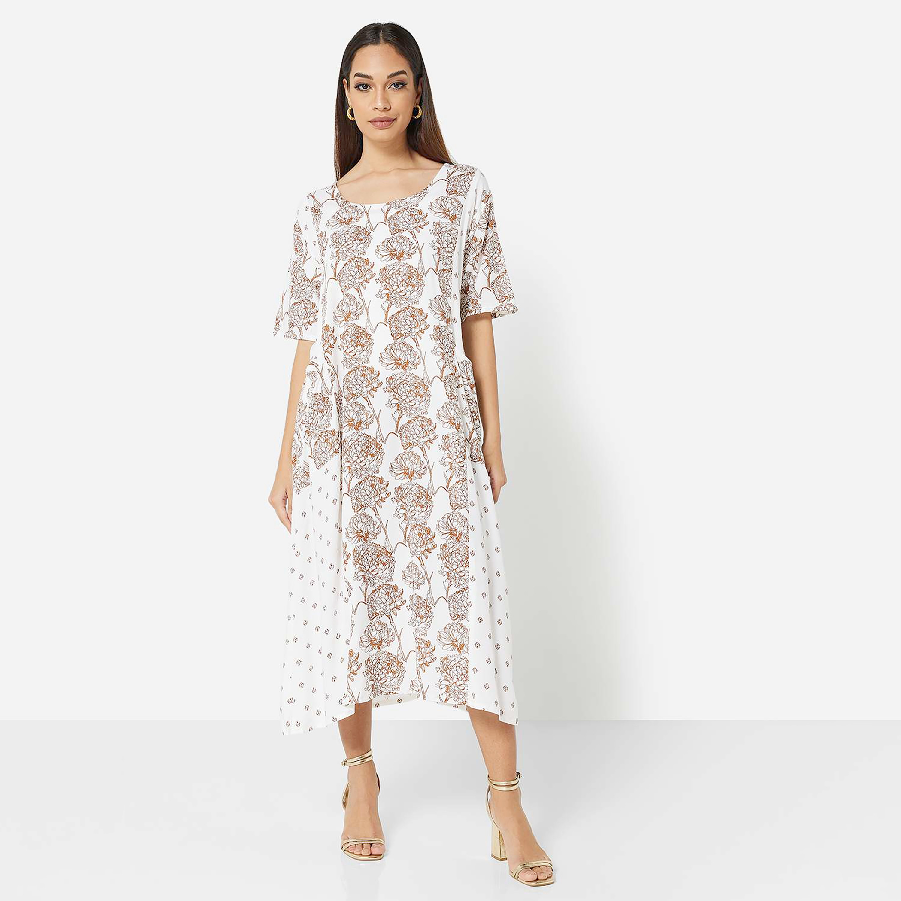 Hana & Sara White Floral Print Women's Jalabiya-women-arabicclothing-jalabiyas-image-1
