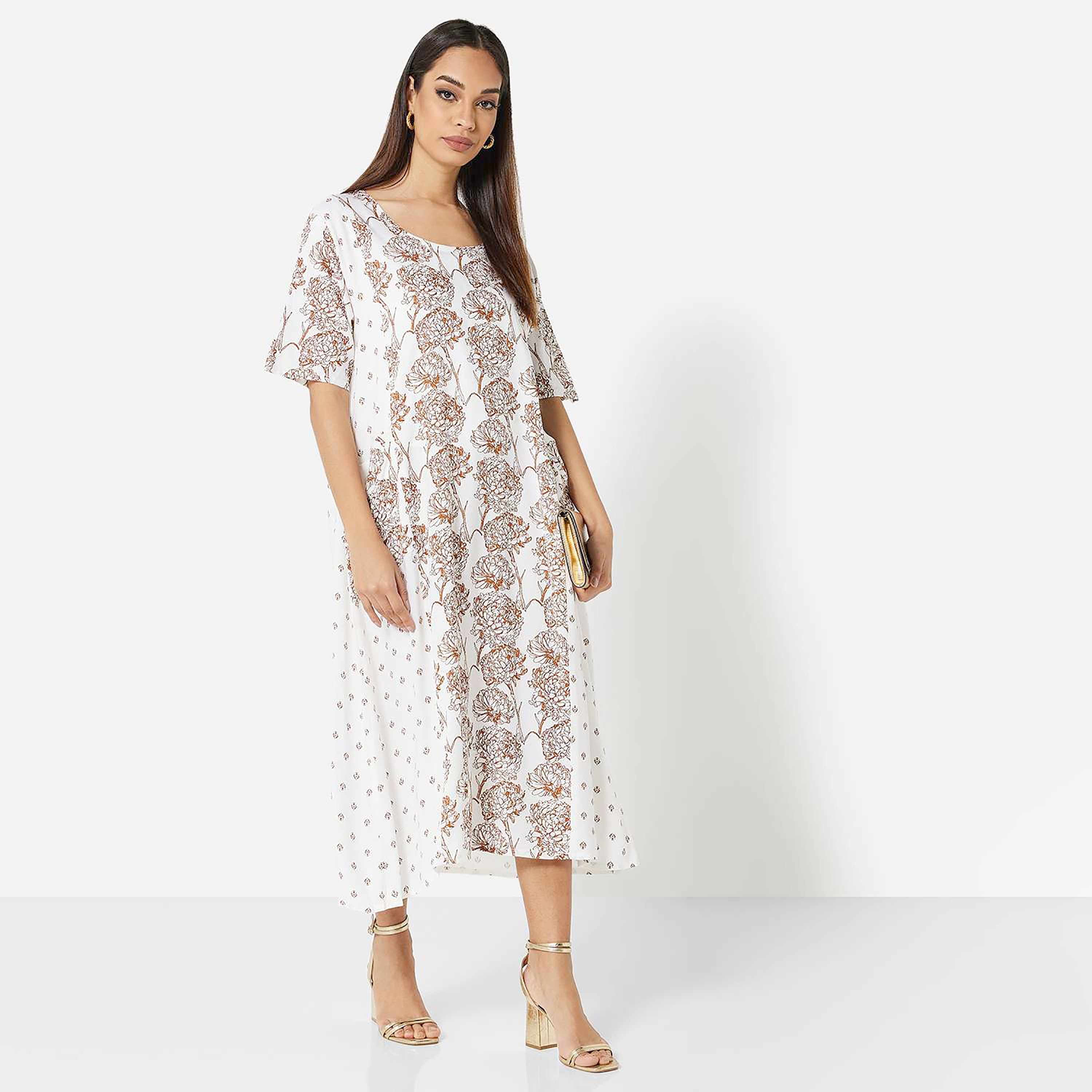 Hana & Sara White Floral Print Women's Jalabiya-women-arabicclothing-jalabiyas-image-3