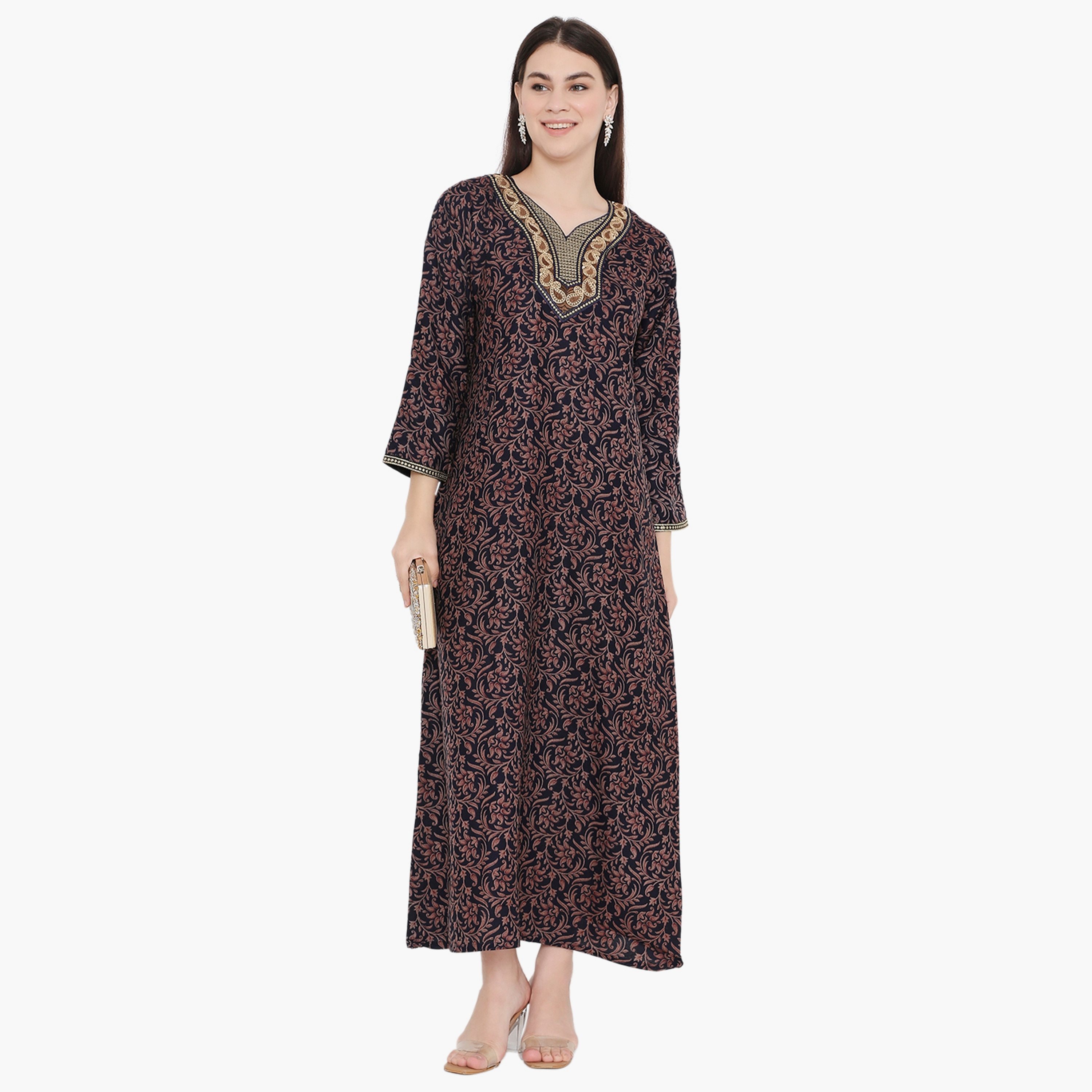 Hana & Sara All Over Print and Embroidered Yoke Women's Jalabiya-women-arabicclothing-jalabiyas-image-8