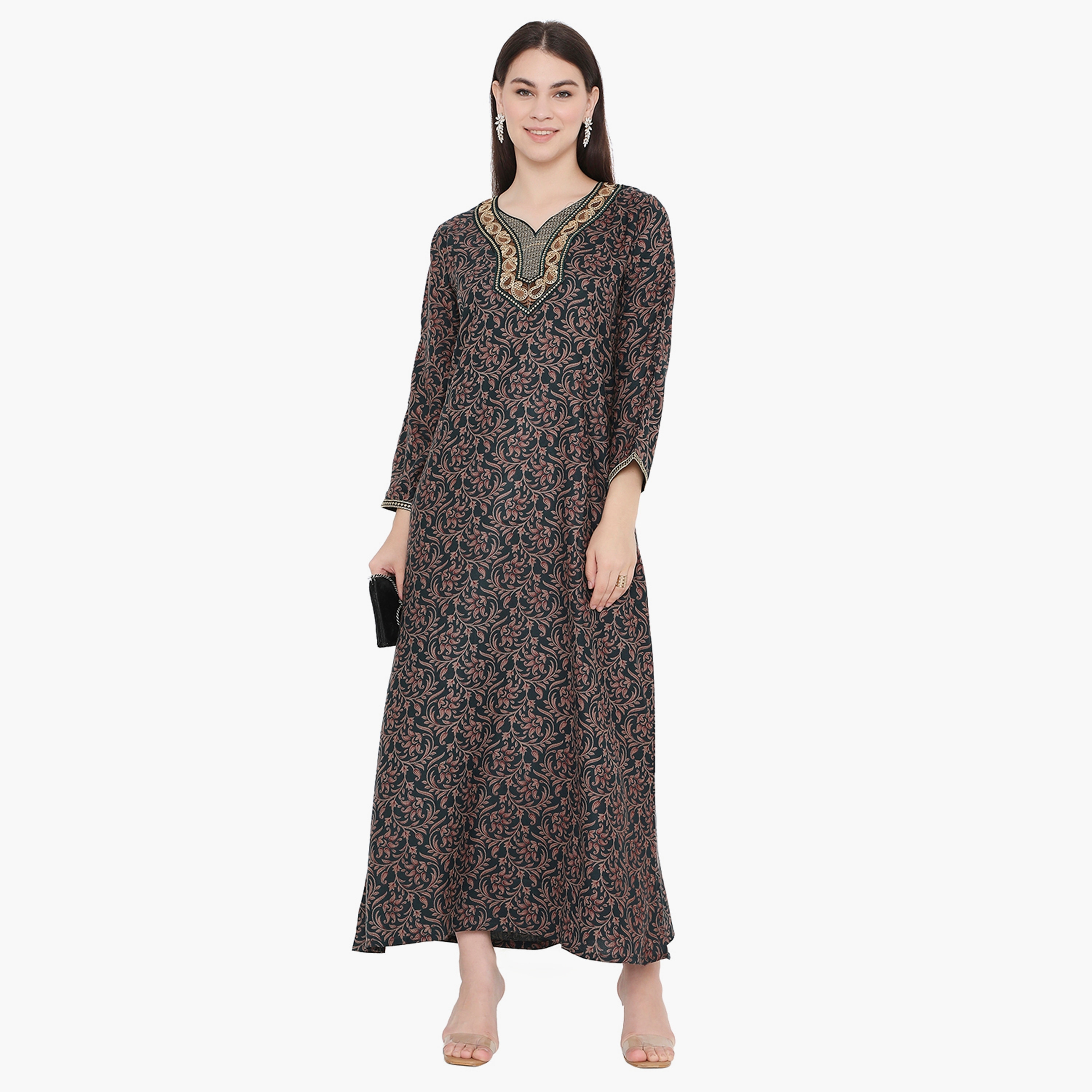 Hana & Sara All Over Print and Embroidered Yoke Women's Jalabiya-women-arabicclothing-jalabiyas-image-5