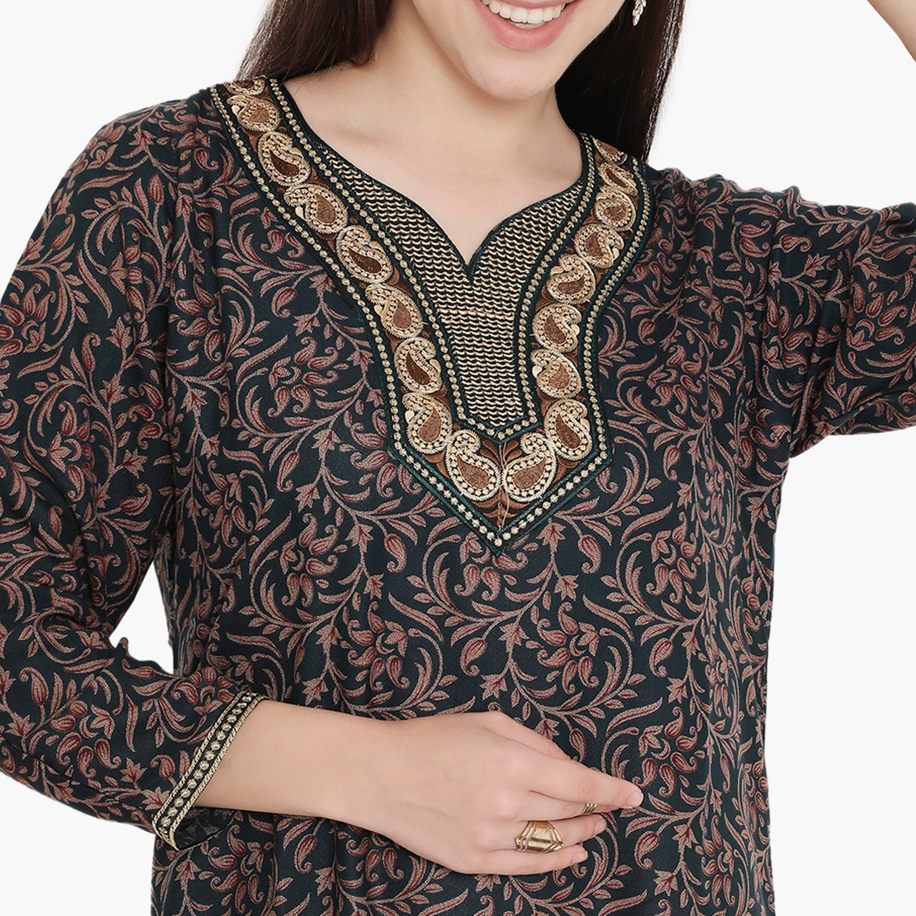 Hana & Sara All Over Print and Embroidered Yoke Women's Jalabiya-women-arabicclothing-jalabiyas-image-6