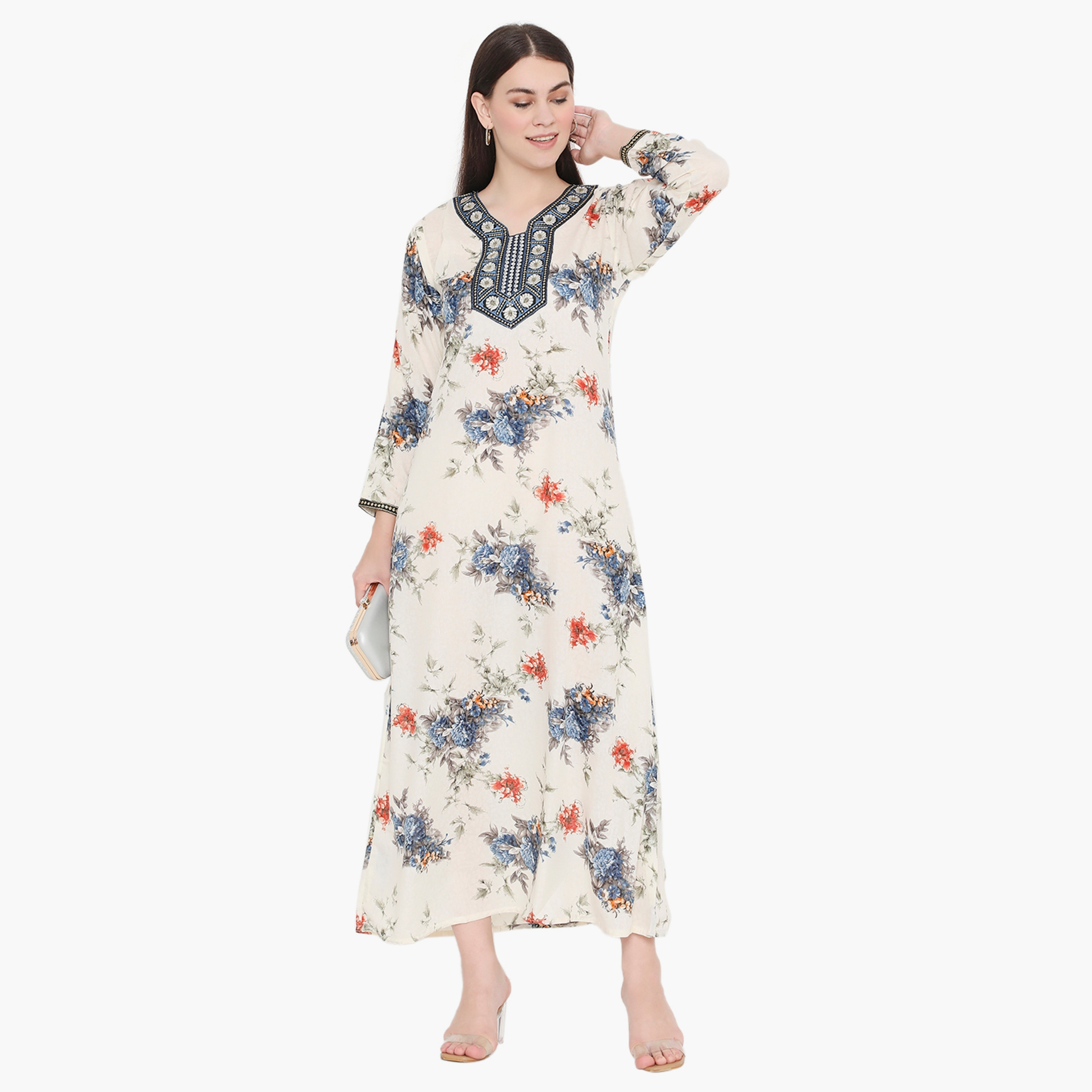 Hana & Sara Floral and Embroidered Yoke Women's Jalabiya-women-arabicclothing-jalabiyas-image-11