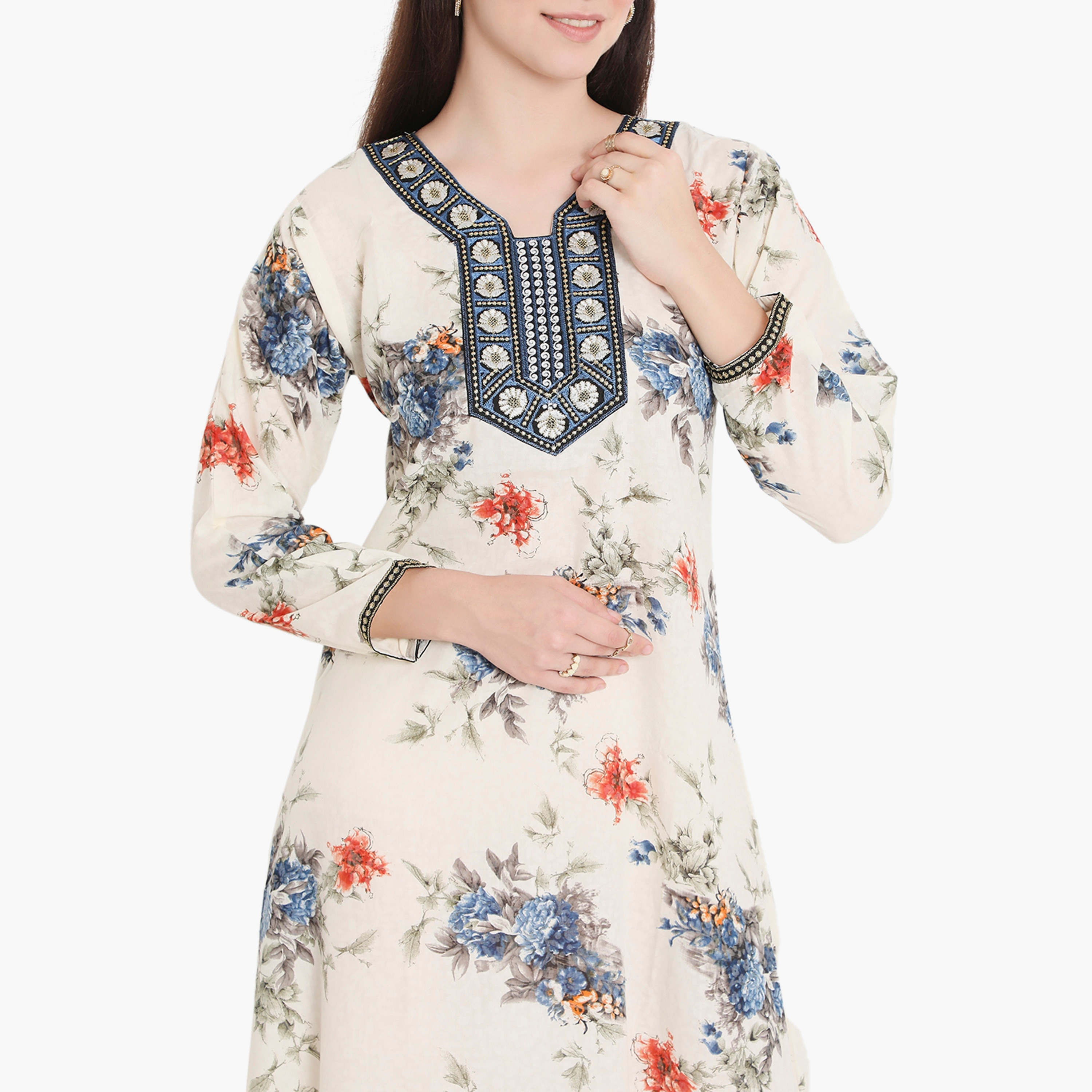 Hana & Sara Floral and Embroidered Yoke Women's Jalabiya-women-arabicclothing-jalabiyas-image-12