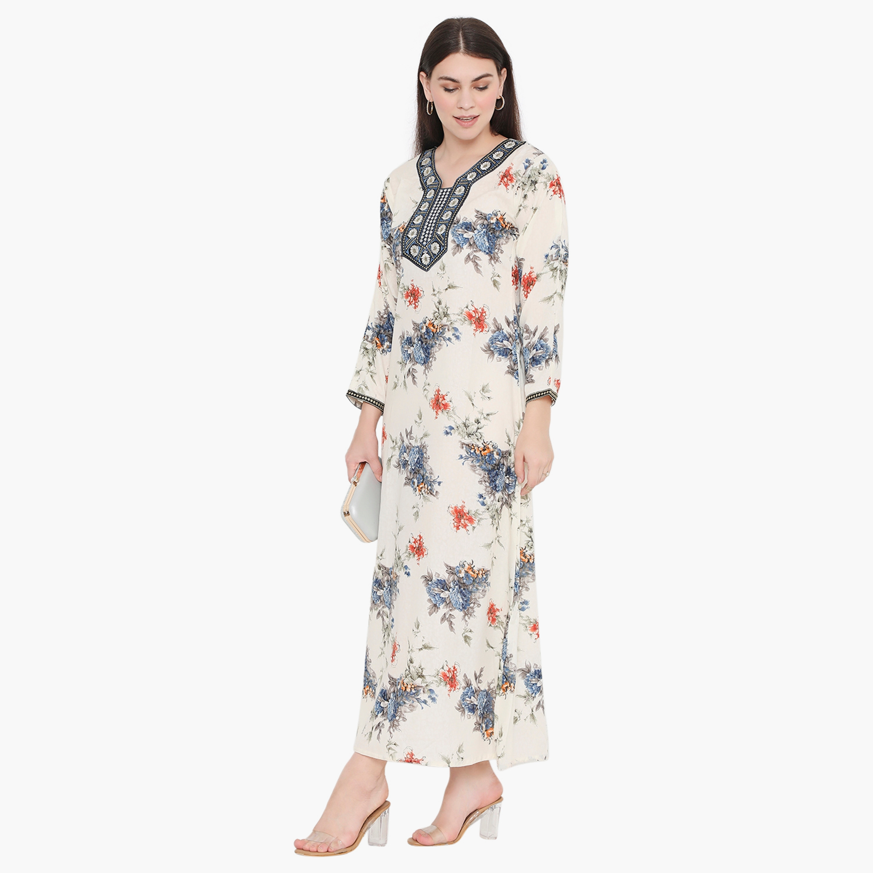 Hana & Sara Floral and Embroidered Yoke Women's Jalabiya-women-arabicclothing-jalabiyas-image-13