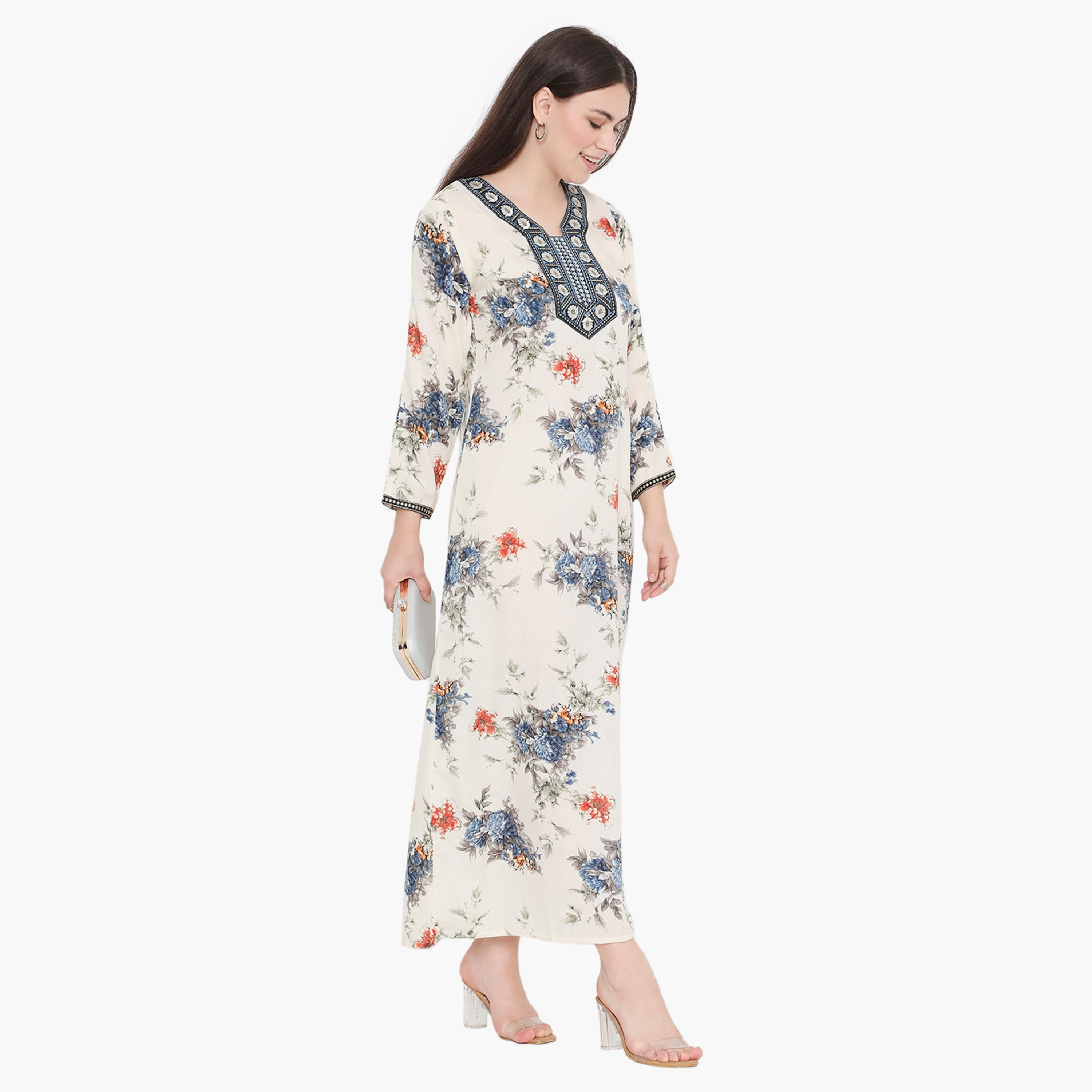 Hana & Sara Floral and Embroidered Yoke Women's Jalabiya-women-arabicclothing-jalabiyas-image-14