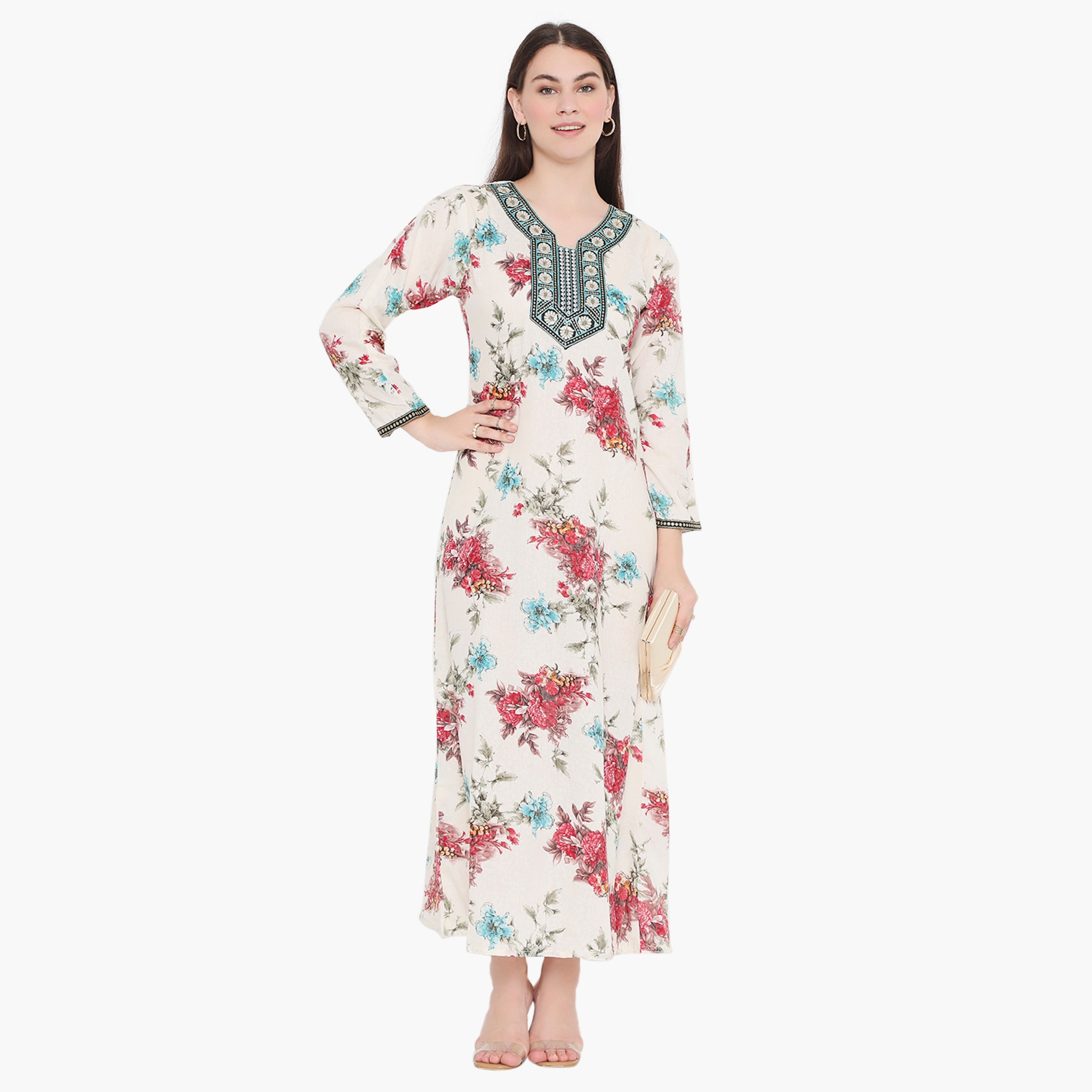 Hana & Sara Floral and Embroidered Yoke Women's Jalabiya-women-arabicclothing-jalabiyas-image-6