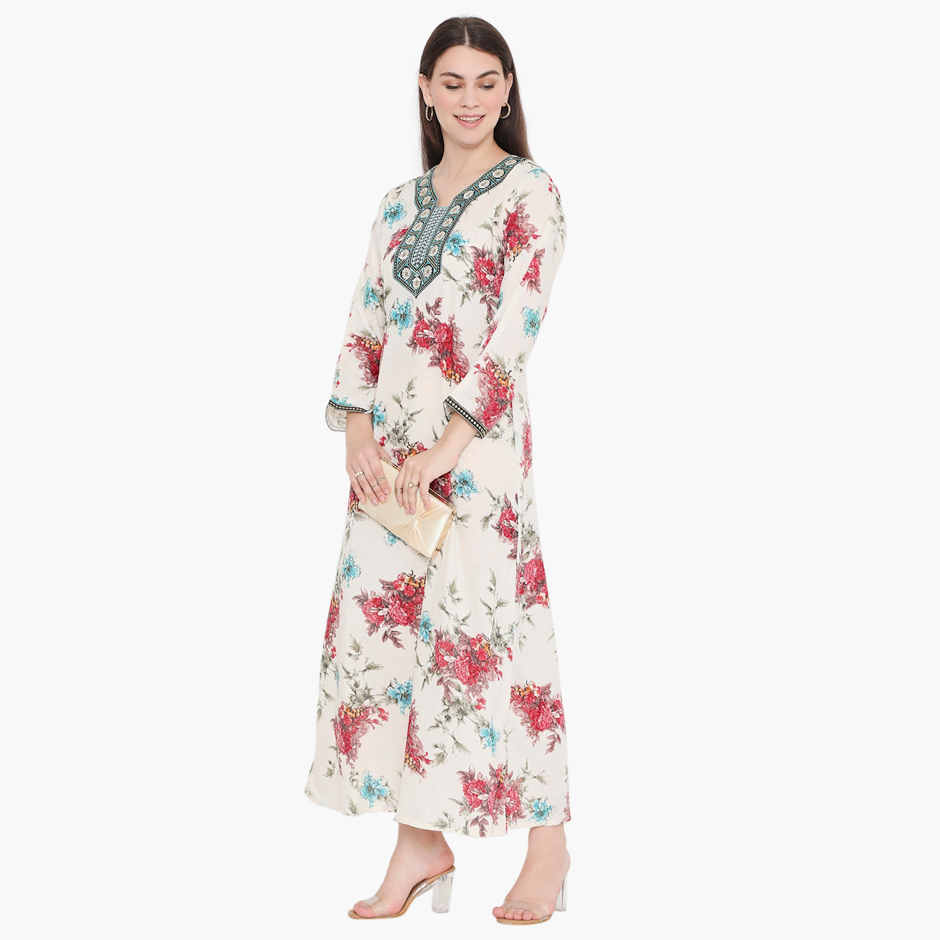 Hana & Sara Floral and Embroidered Yoke Women's Jalabiya-women-arabicclothing-jalabiyas-image-8