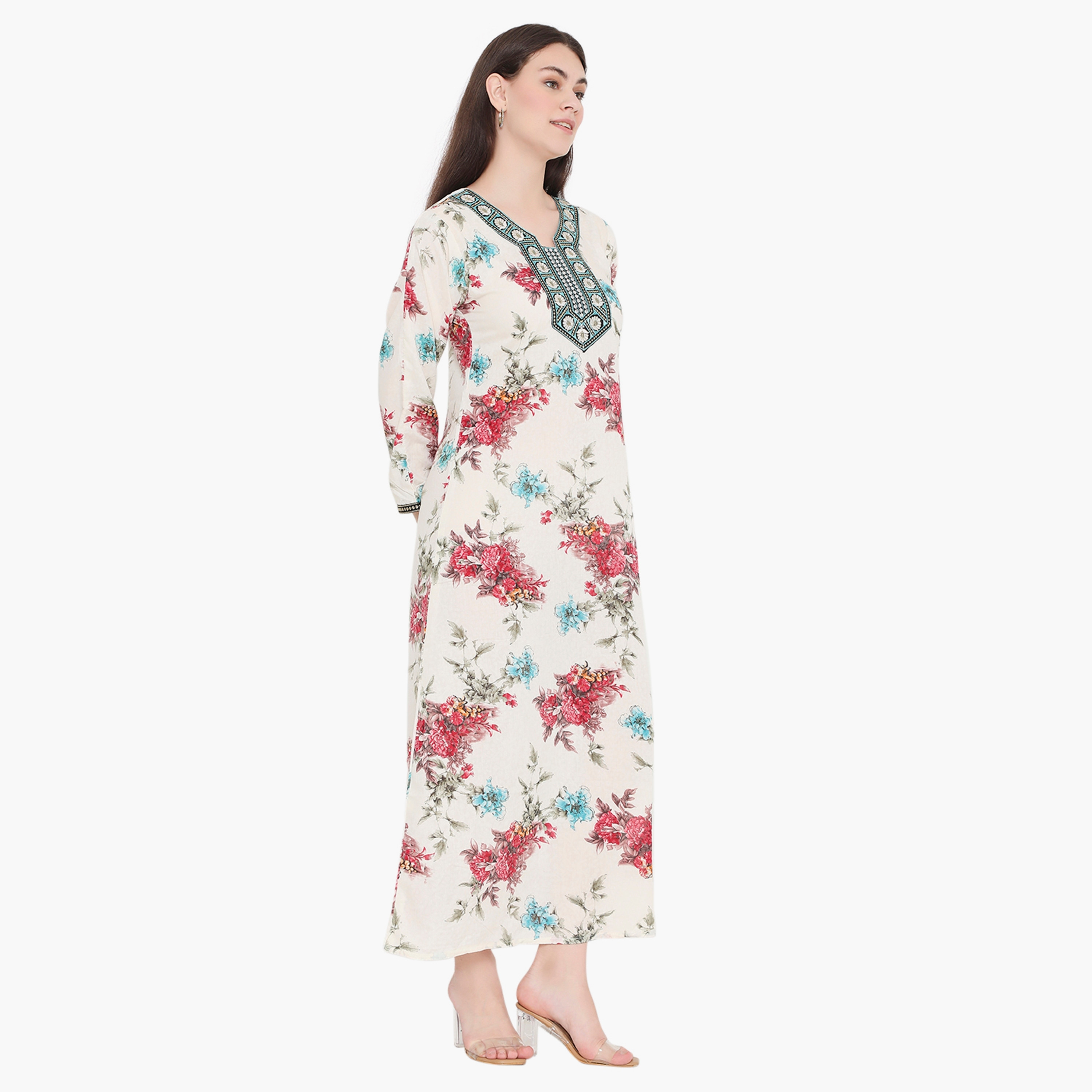 Hana & Sara Floral and Embroidered Yoke Women's Jalabiya-women-arabicclothing-jalabiyas-image-9