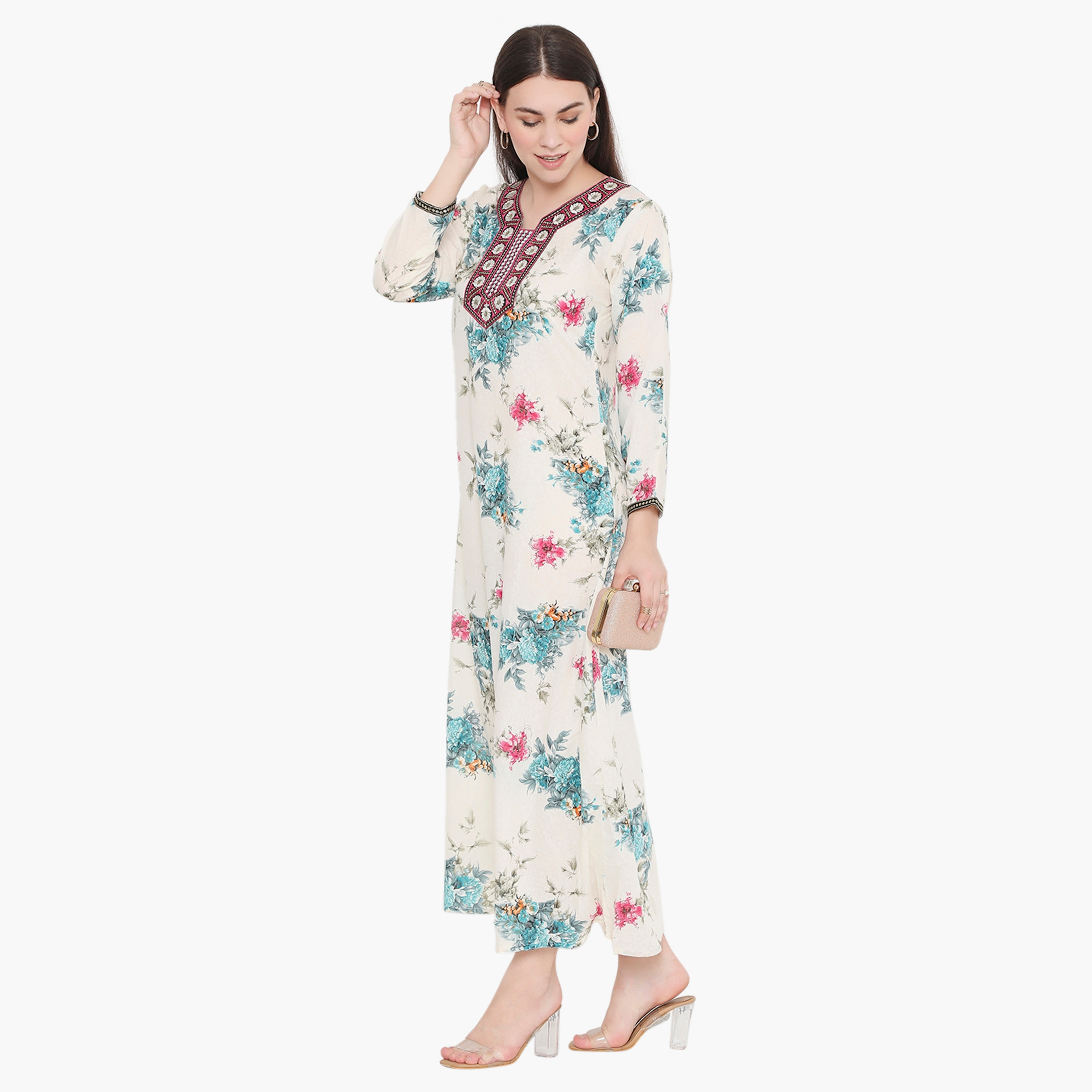 جلابية نسائية مطرزة ومطرزة بالورود ذات يوك من هناء وسارة-women-arabicclothing-jalabiyas-image-3