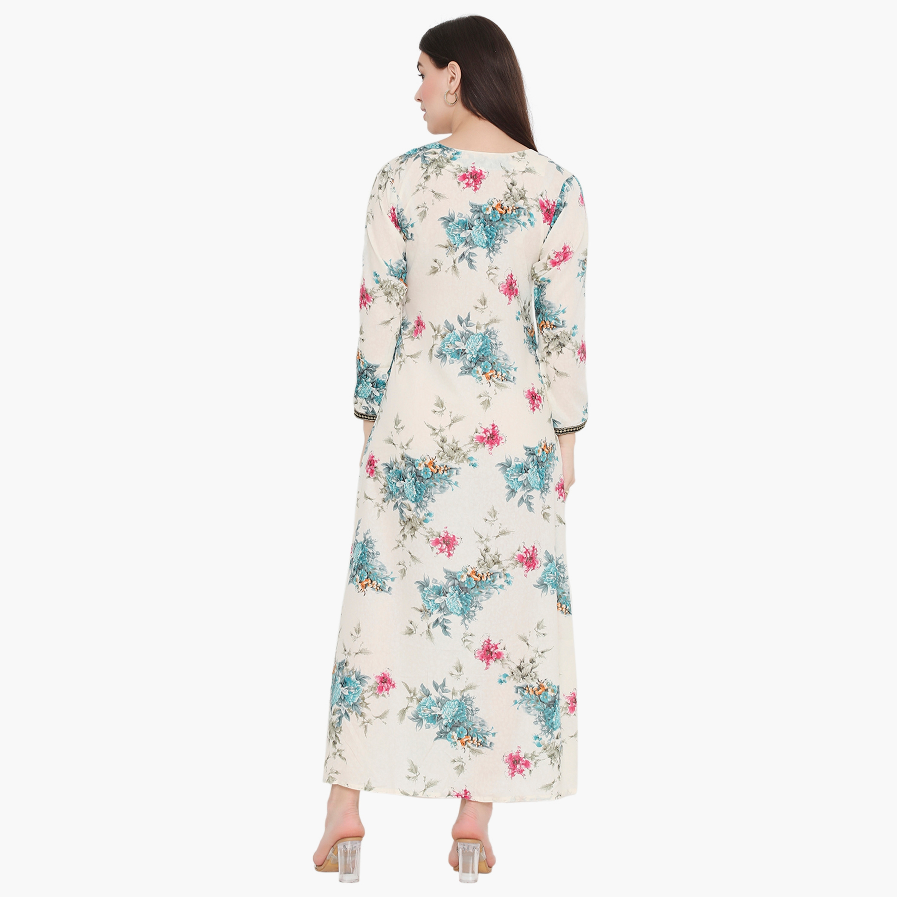 Hana & Sara Floral and Embroidered Yoke Women's Jalabiya-women-arabicclothing-jalabiyas-image-5