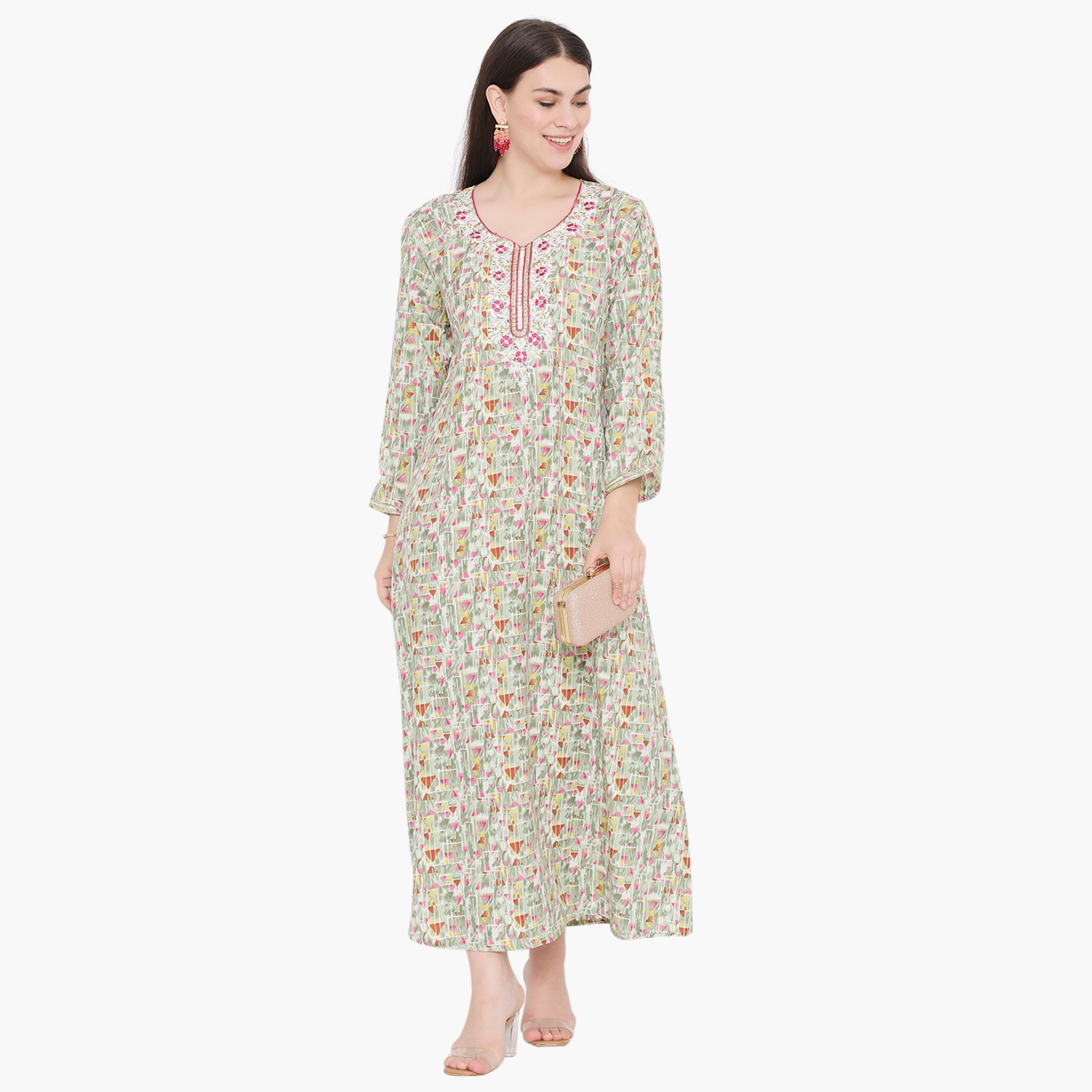جلابية نسائية مطرزة بطبعة كاملة ومطرزة ذات يوك من هناء وسارة-women-arabicclothing-jalabiyas-image-1