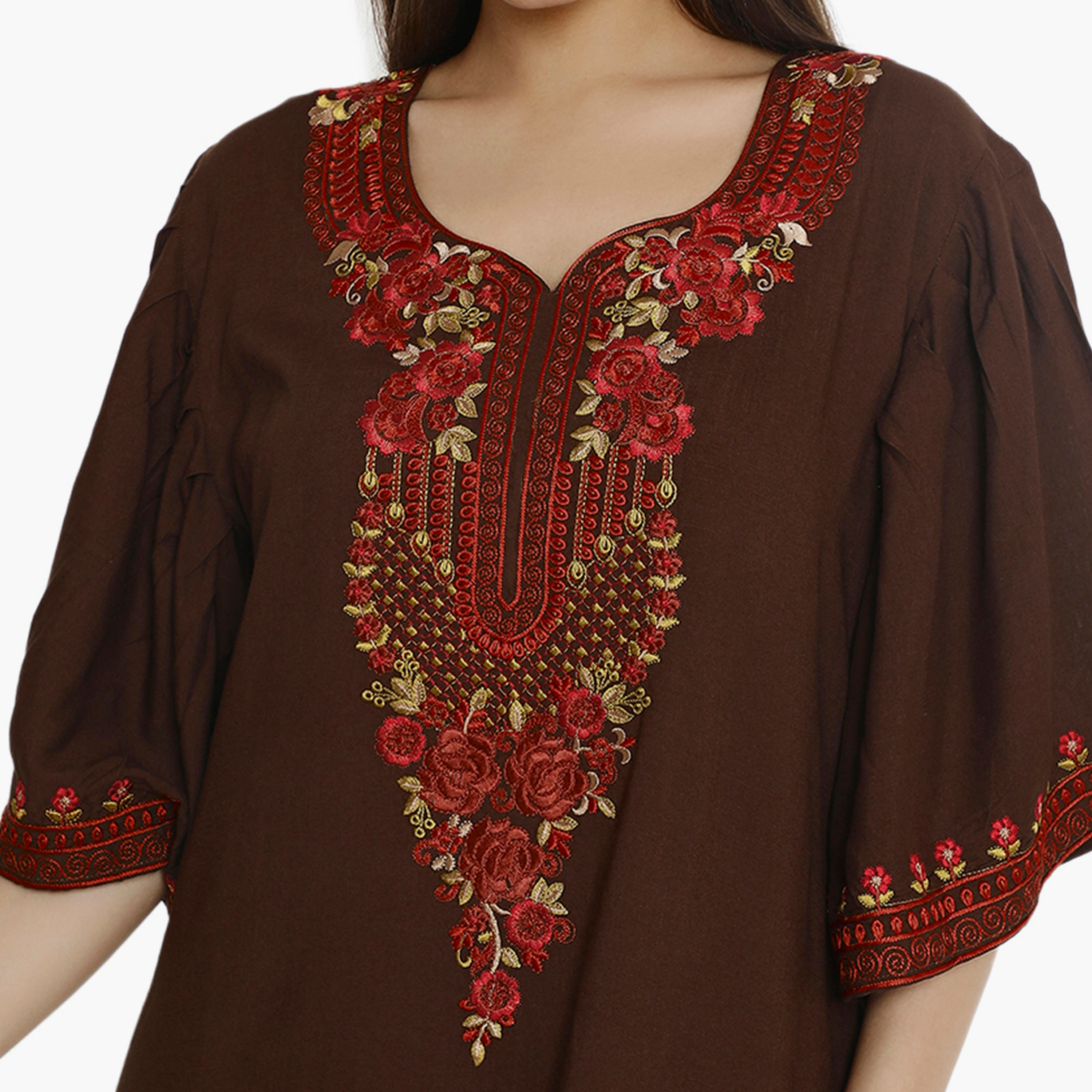 Hana & Sara Flared Sleeves Embroidered Women's Jalabiya-women-arabicclothing-jalabiyas-image-7