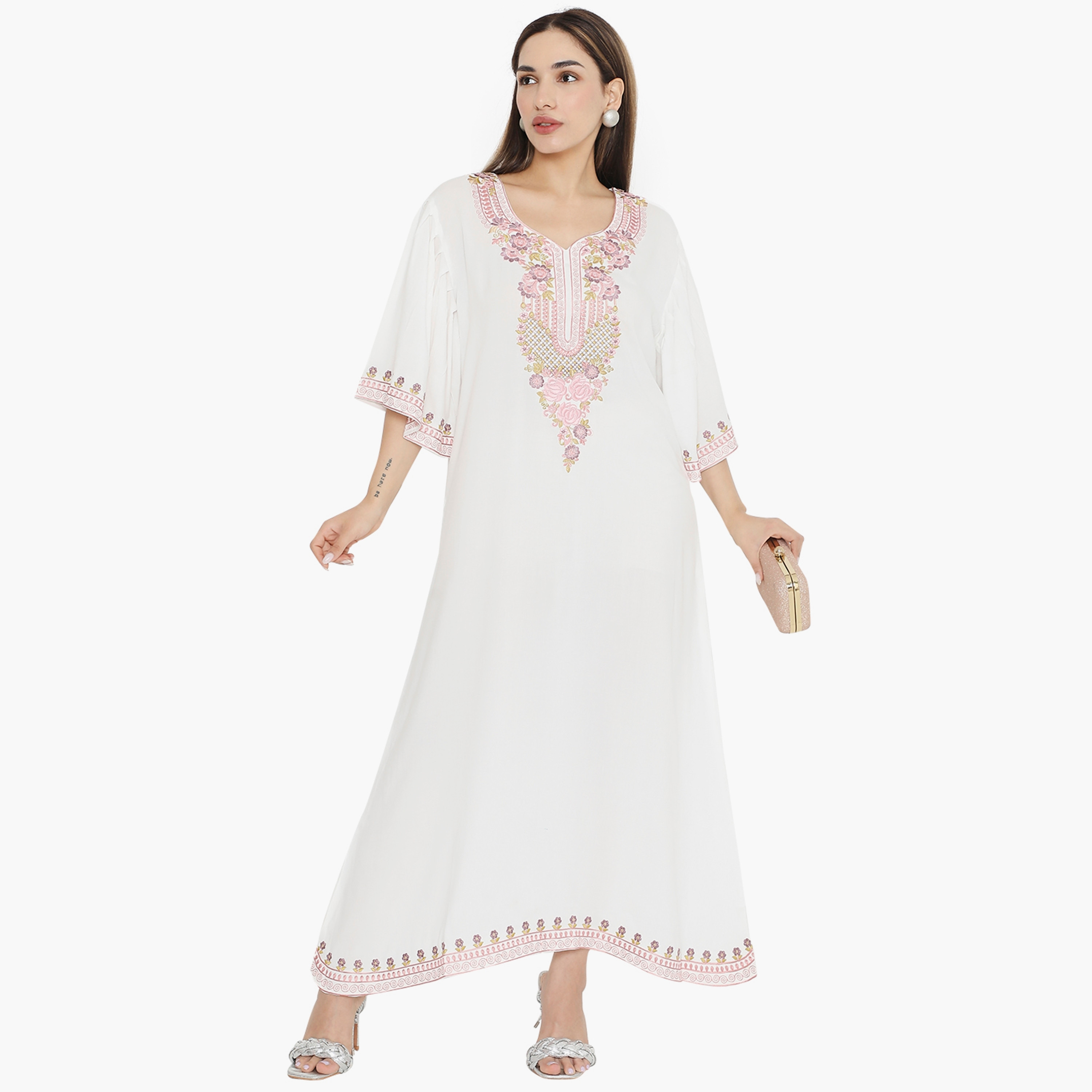 Hana & Sara Flared Sleeves Embroidered Women's Jalabiya-women-arabicclothing-jalabiyas-image-1
