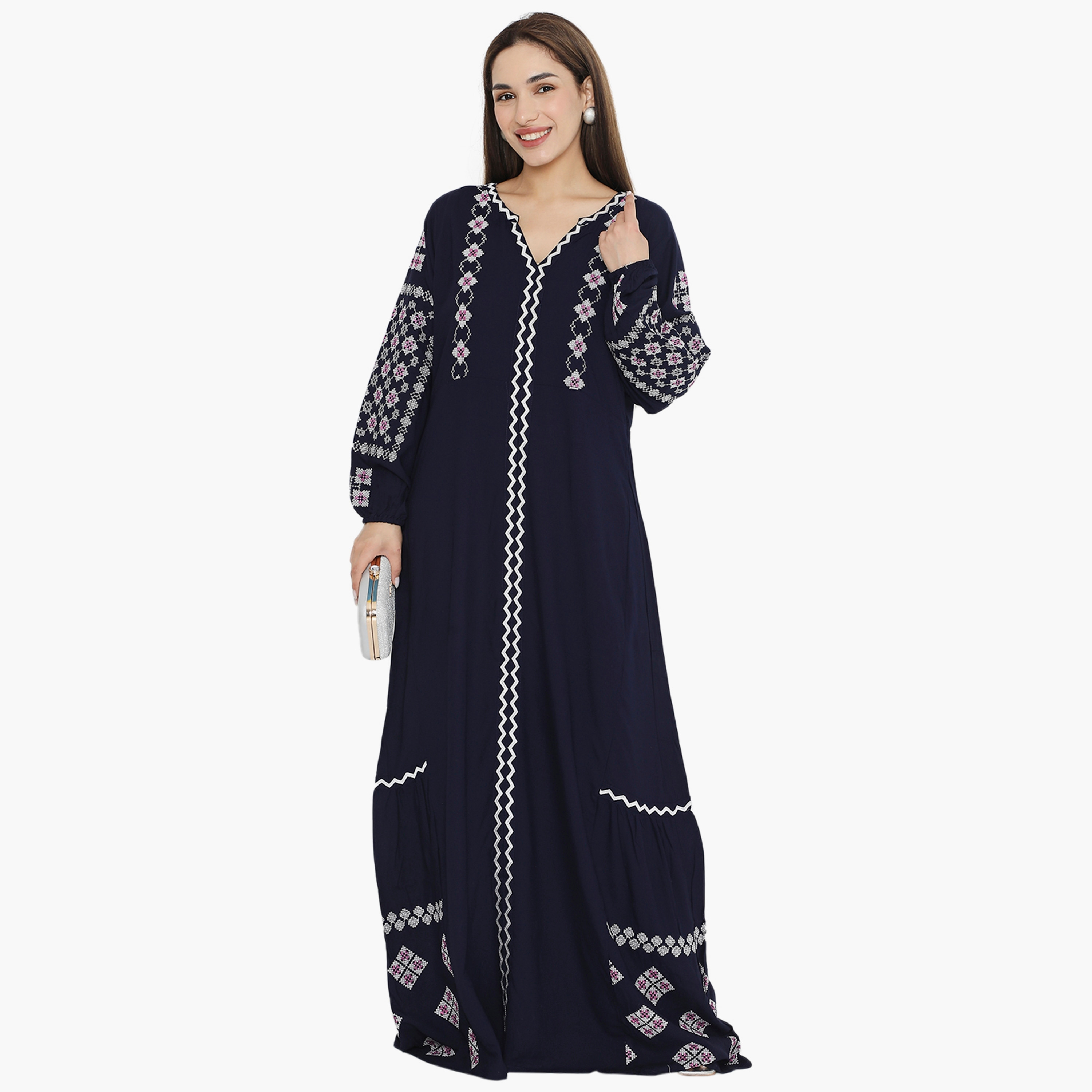 جلابية نسائية مطرزة بأكمام منفوخة من هناء وسارة-women-arabicclothing-jalabiyas-image-6