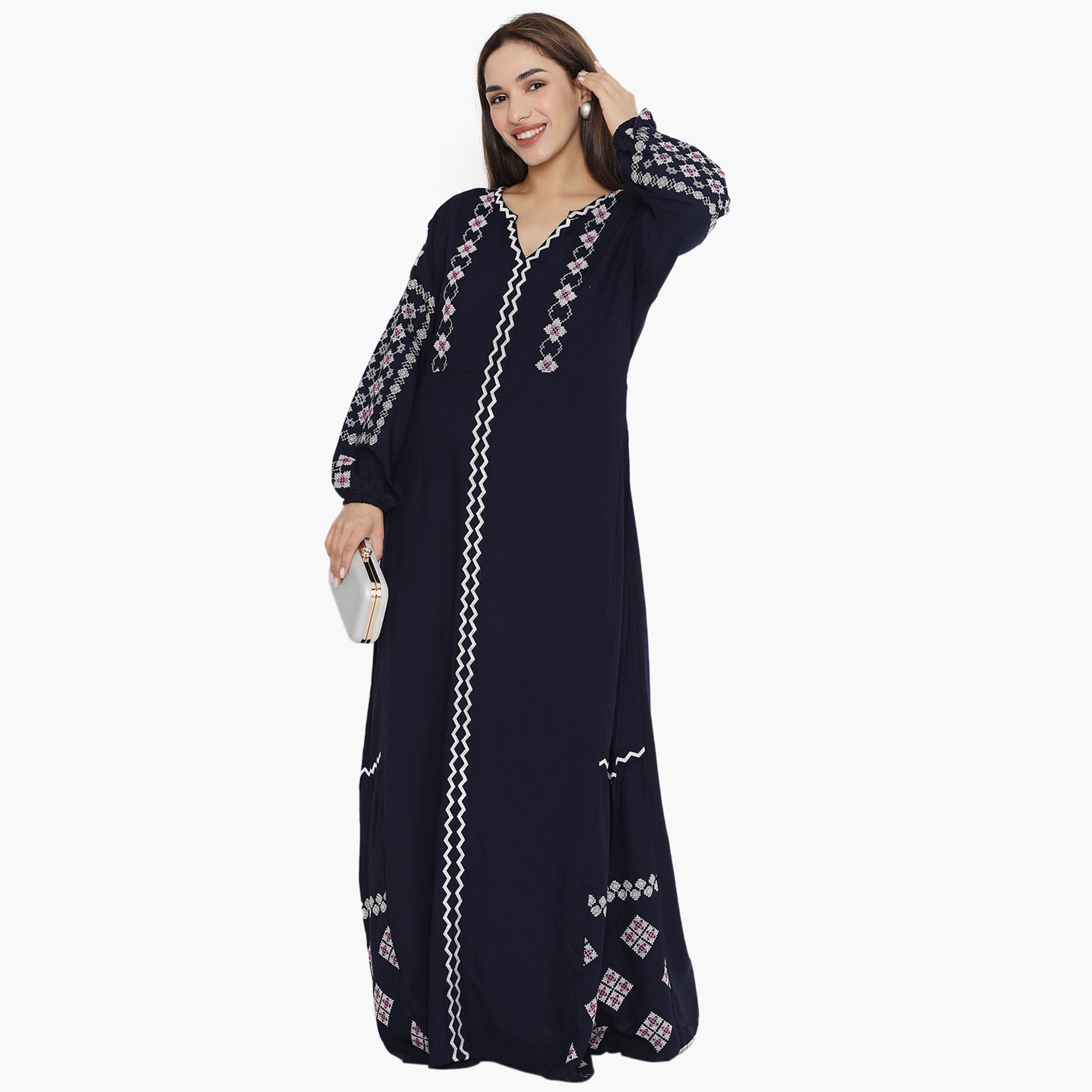 جلابية نسائية مطرزة بأكمام منفوخة من هناء وسارة-women-arabicclothing-jalabiyas-image-8