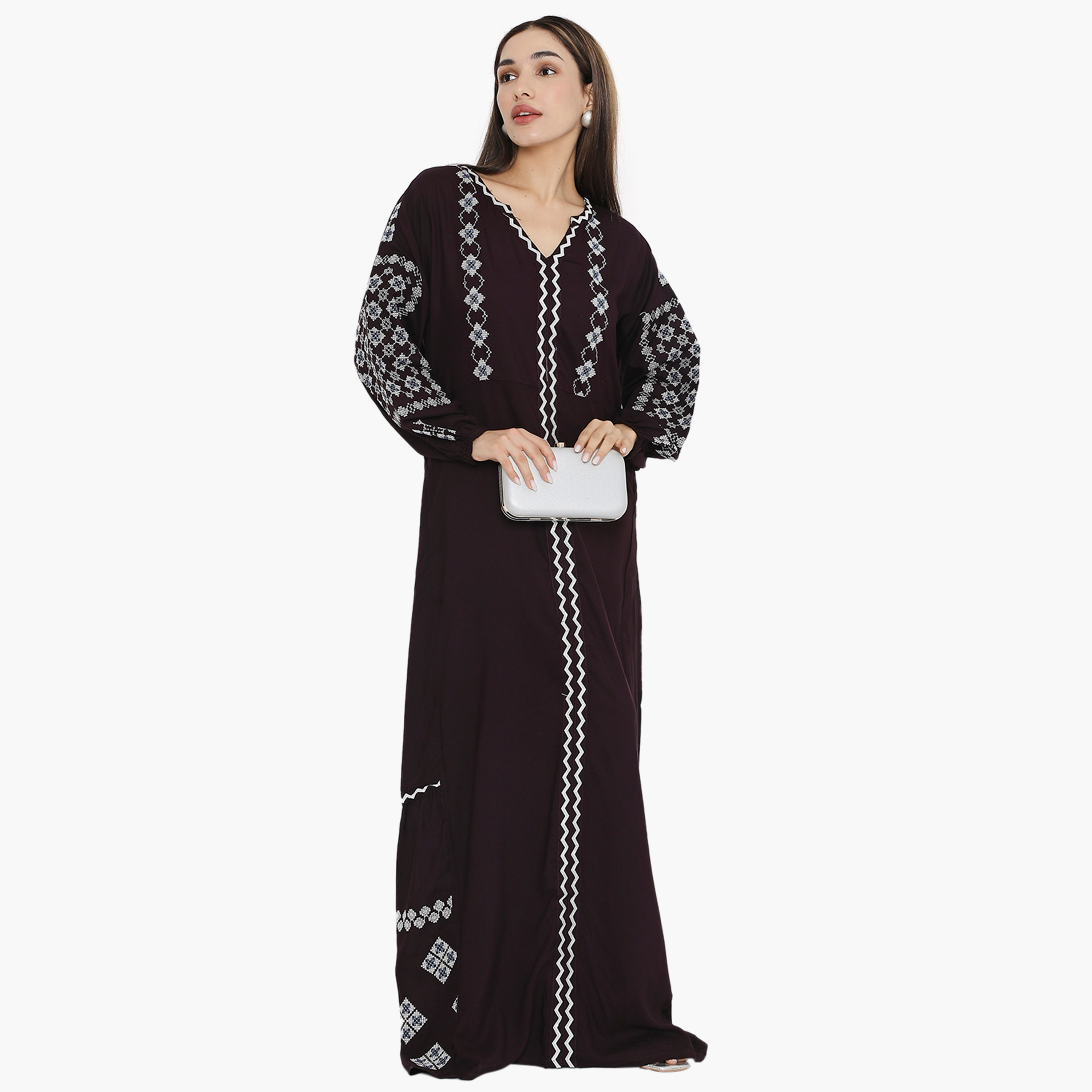 جلابية نسائية مطرزة بأكمام منفوخة من هناء وسارة-women-arabicclothing-jalabiyas-image-14