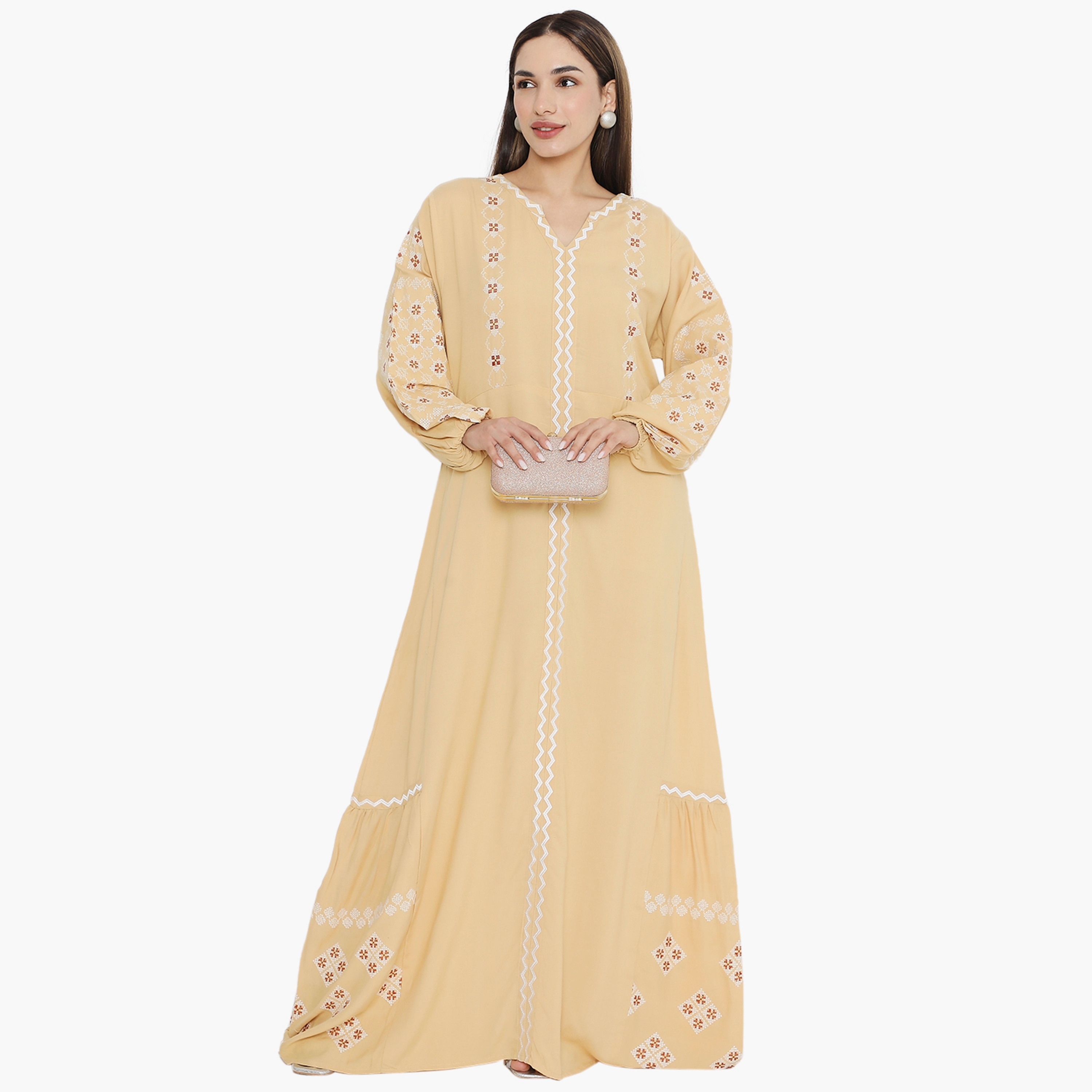 جلابية نسائية مطرزة بأكمام منفوخة من هناء وسارة-women-arabicclothing-jalabiyas-image-1