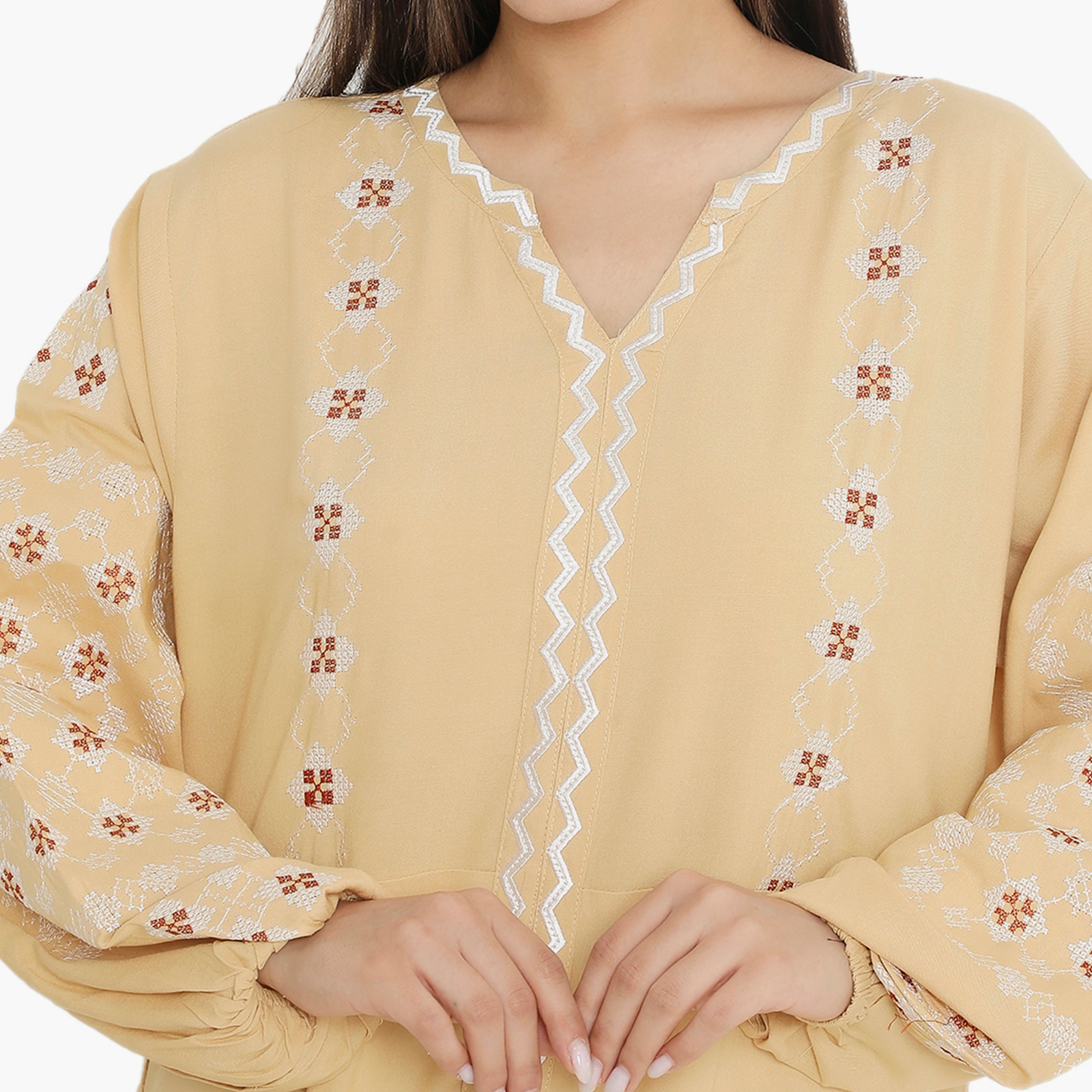 جلابية نسائية مطرزة بأكمام منفوخة من هناء وسارة-women-arabicclothing-jalabiyas-image-2