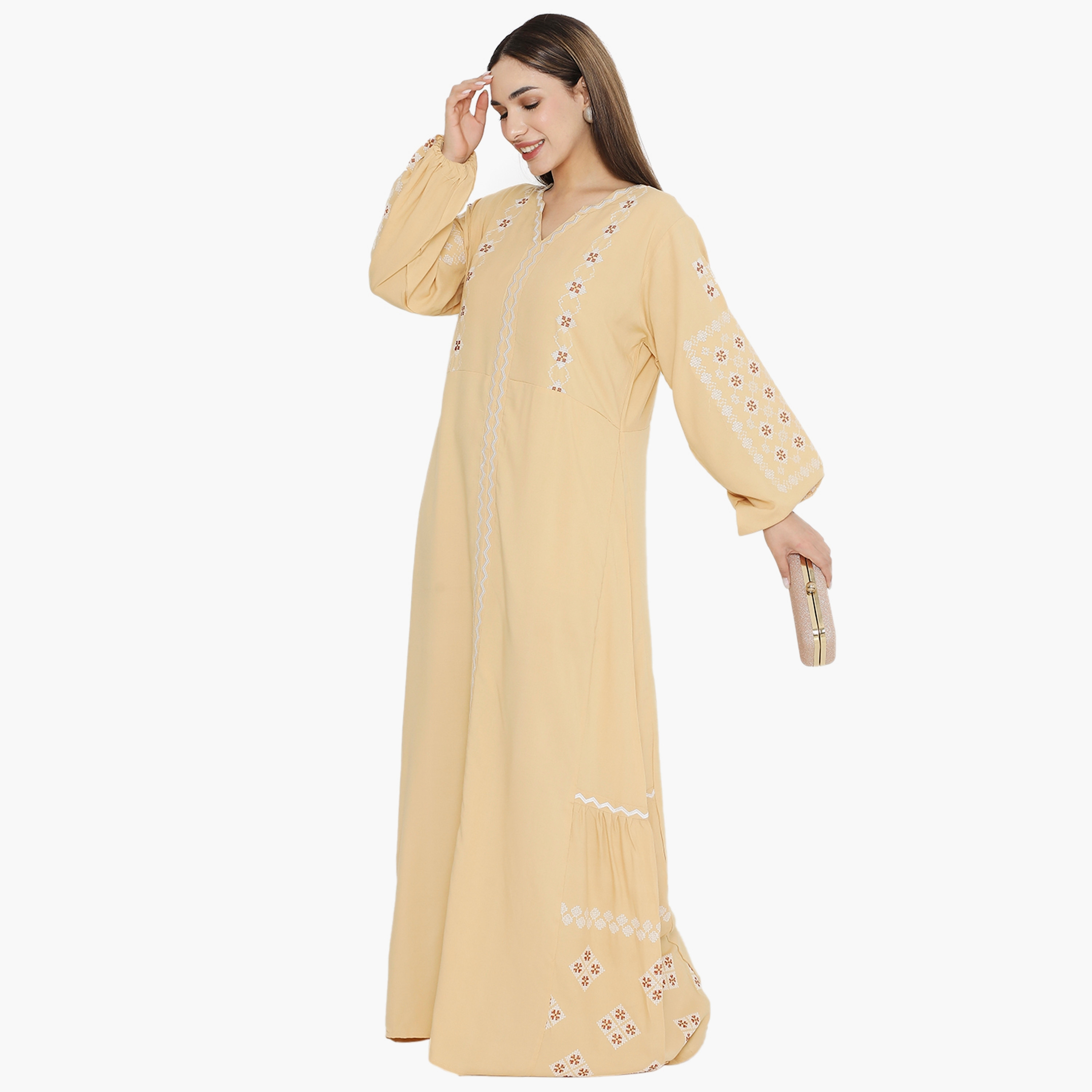 جلابية نسائية مطرزة بأكمام منفوخة من هناء وسارة-women-arabicclothing-jalabiyas-image-3