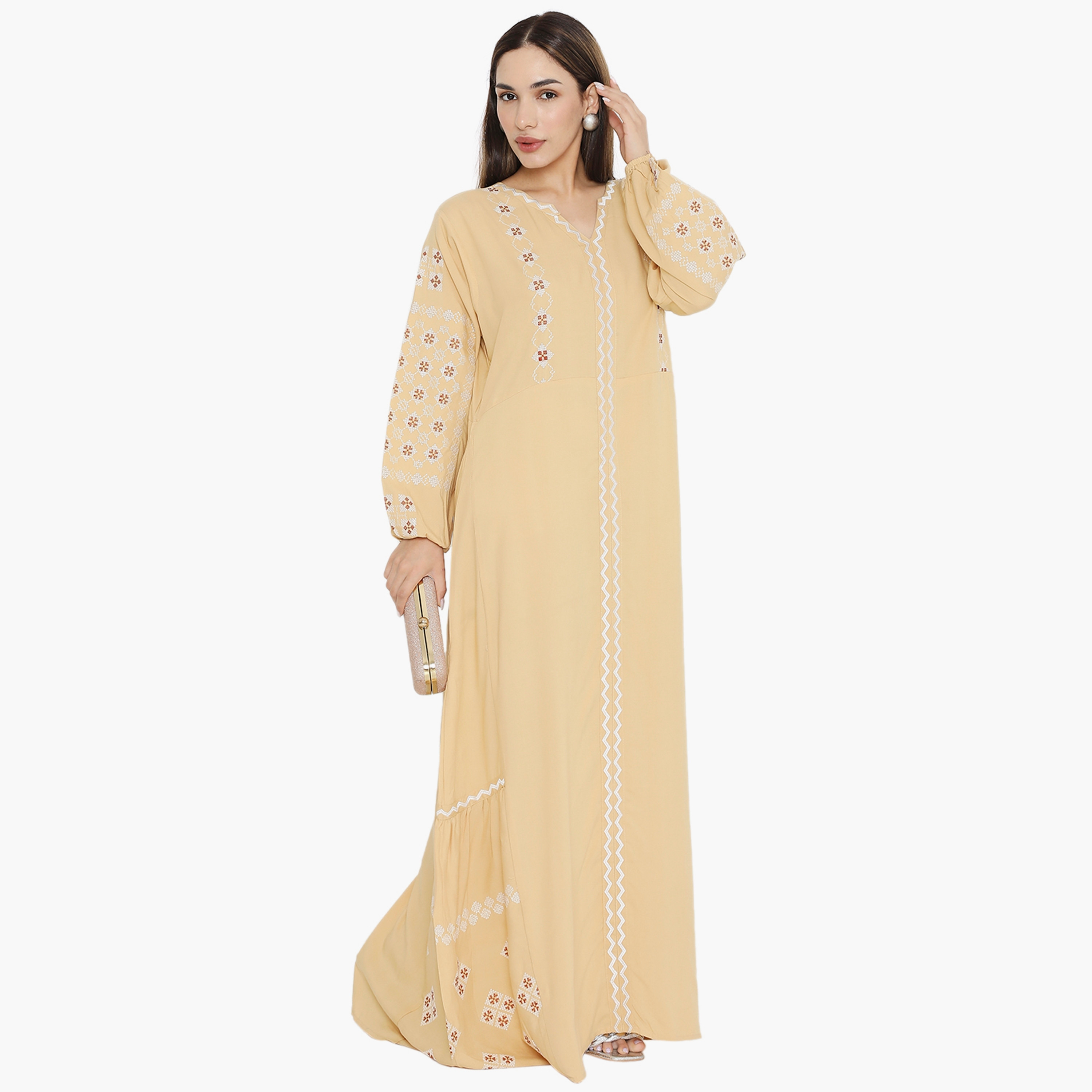 جلابية نسائية مطرزة بأكمام منفوخة من هناء وسارة-women-arabicclothing-jalabiyas-image-4