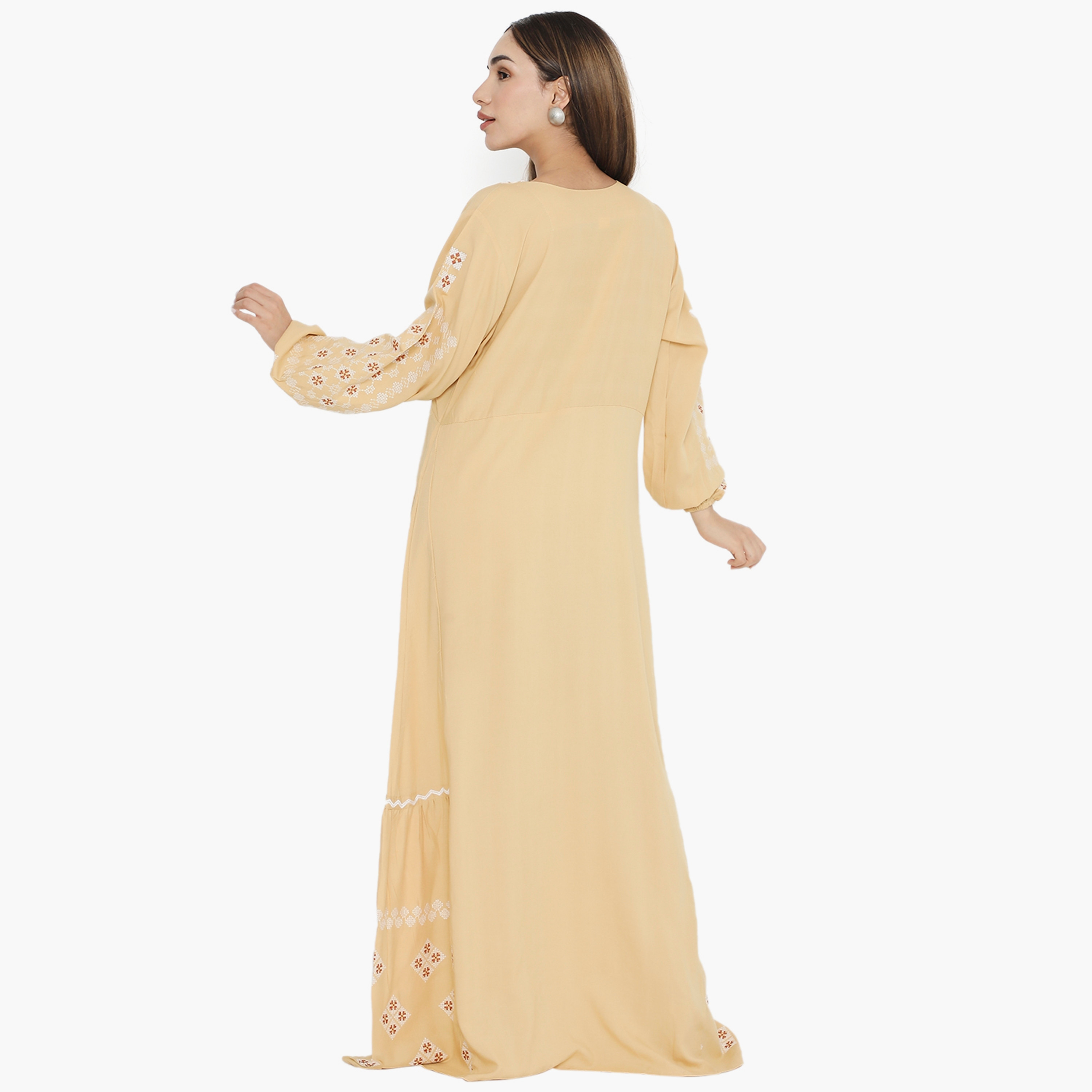 جلابية نسائية مطرزة بأكمام منفوخة من هناء وسارة-women-arabicclothing-jalabiyas-image-5